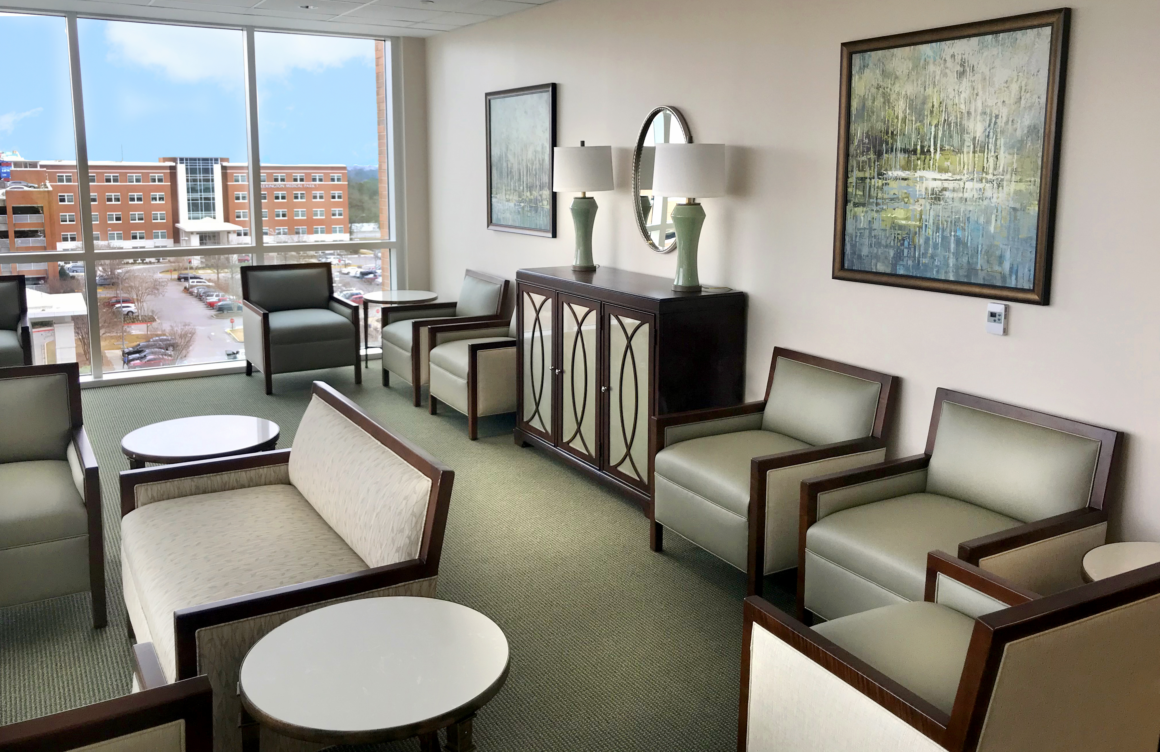 Floor to ceiling windows flood the new tower’s beautifully decorated spaces with natural light.