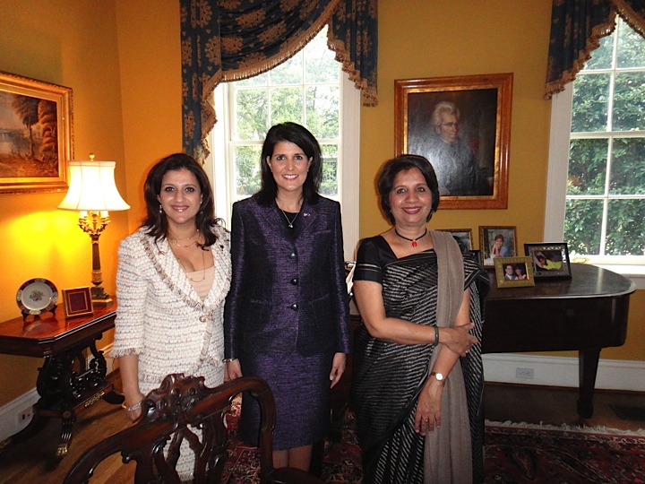 Bhavna and former U.N. Ambassador and former South Carolina Gov. Nikki Haley with former Indian Ambassador Nirupama Menon Rao during her tour of South Carolina.
