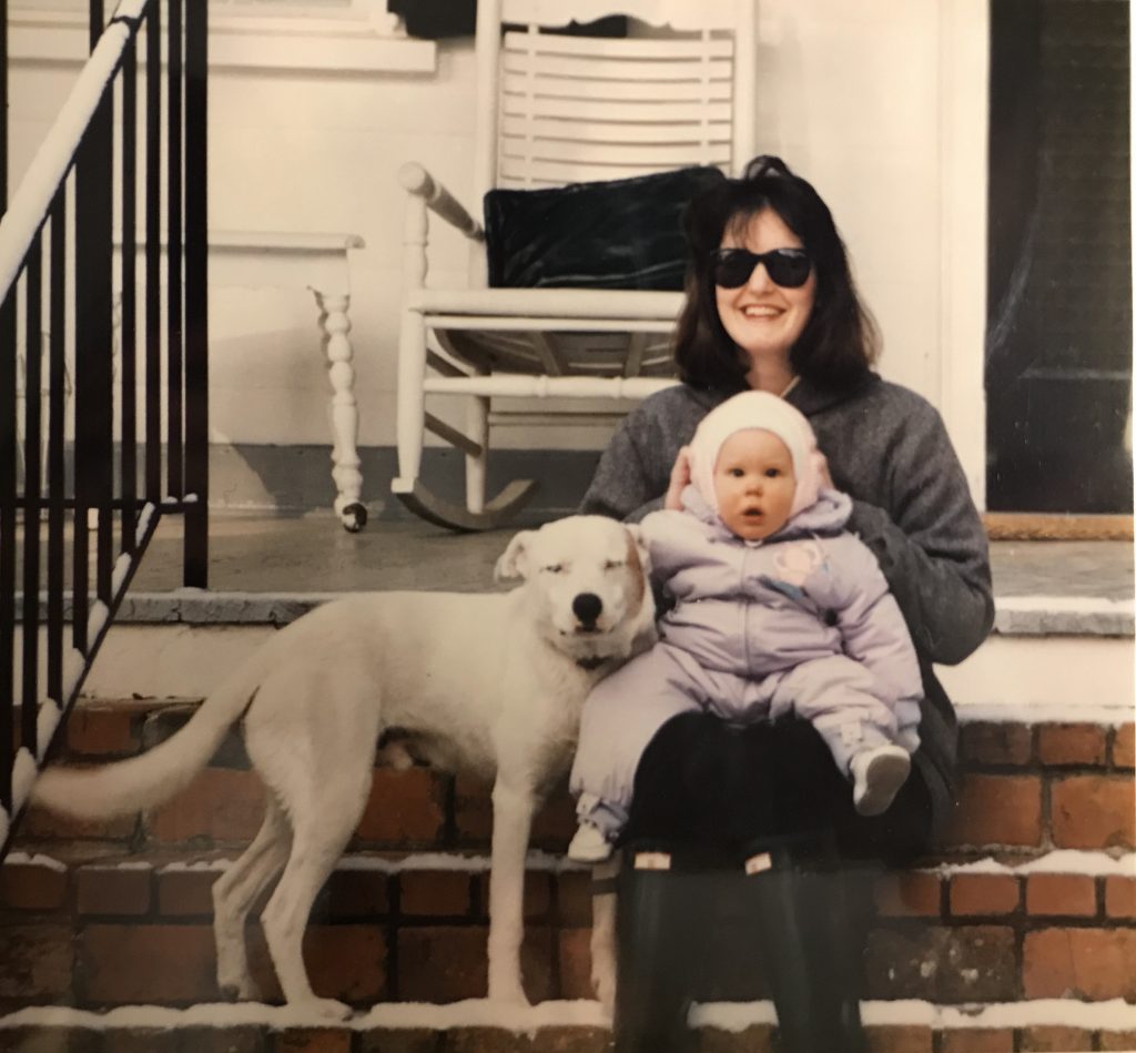 Max cozies up to Margaret Clay, 9 months, and Emily. 1989