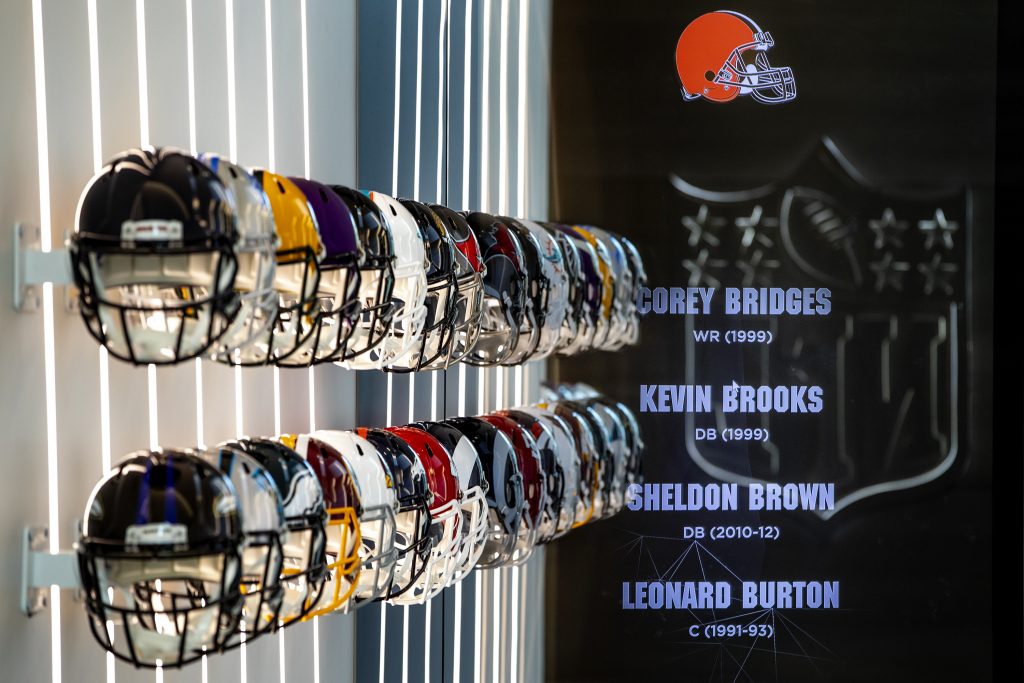 The Gamecocks are honored in this NFL line up of helmets. When visitors touch a helmet, former Gamecocks who played for that team are displayed on the screen. 
