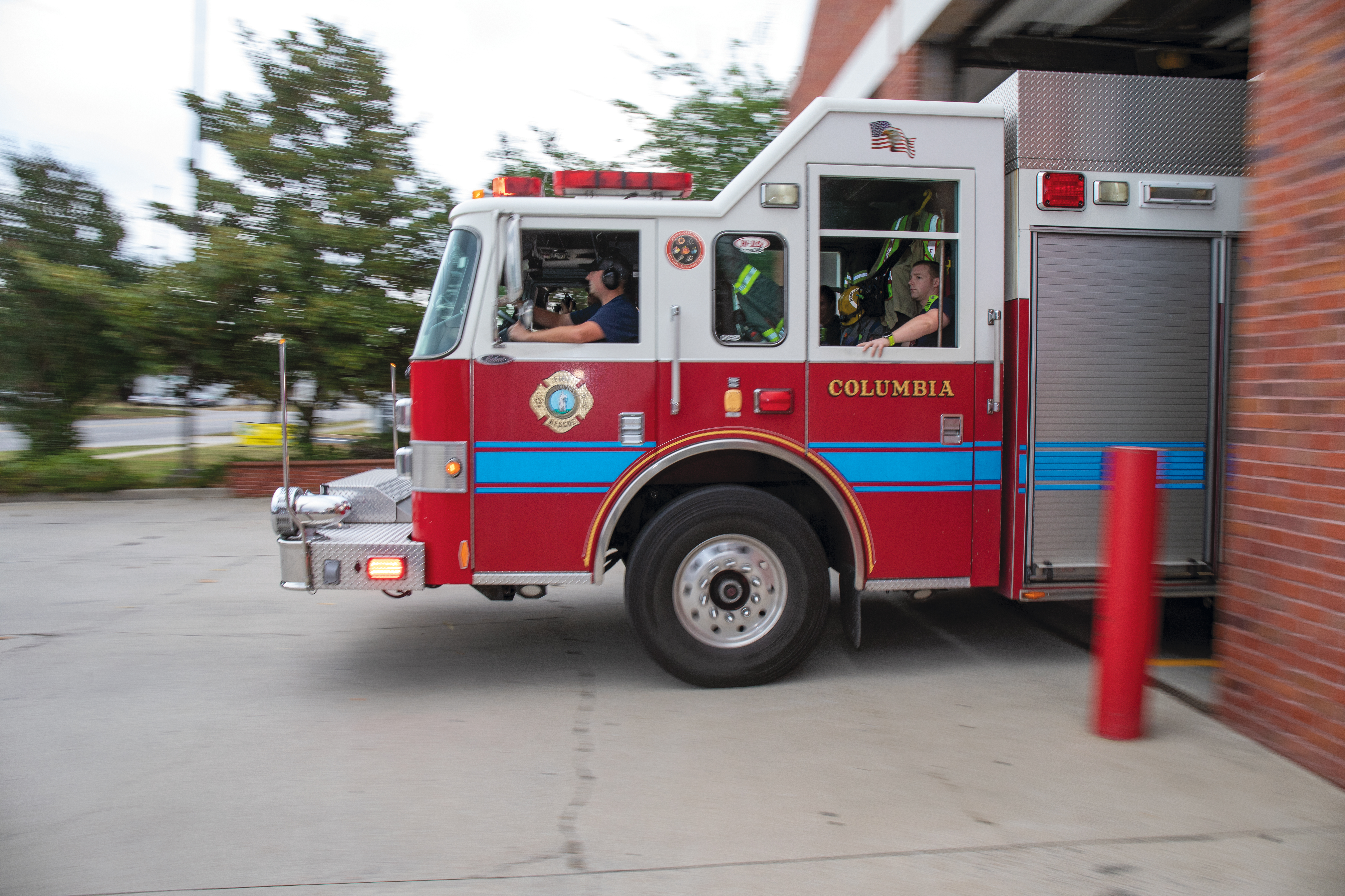 Rescue 1 rolling out in response to a call. Each year Rescue 1 is one of the busiest trucks in the department. In 2018, crews on Rescue 1 answered more than 2,500 calls for service.
