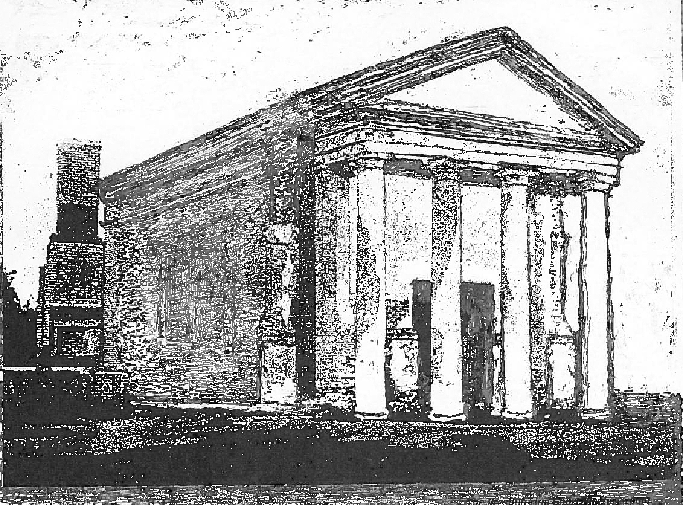 George Edward Walker’s Reading-Lecture Rooms for First Presbyterian Church in Columbia was completed in 1856. This mixed-media image was reconstructed from 1865 photos of the ruins by James Kibler.