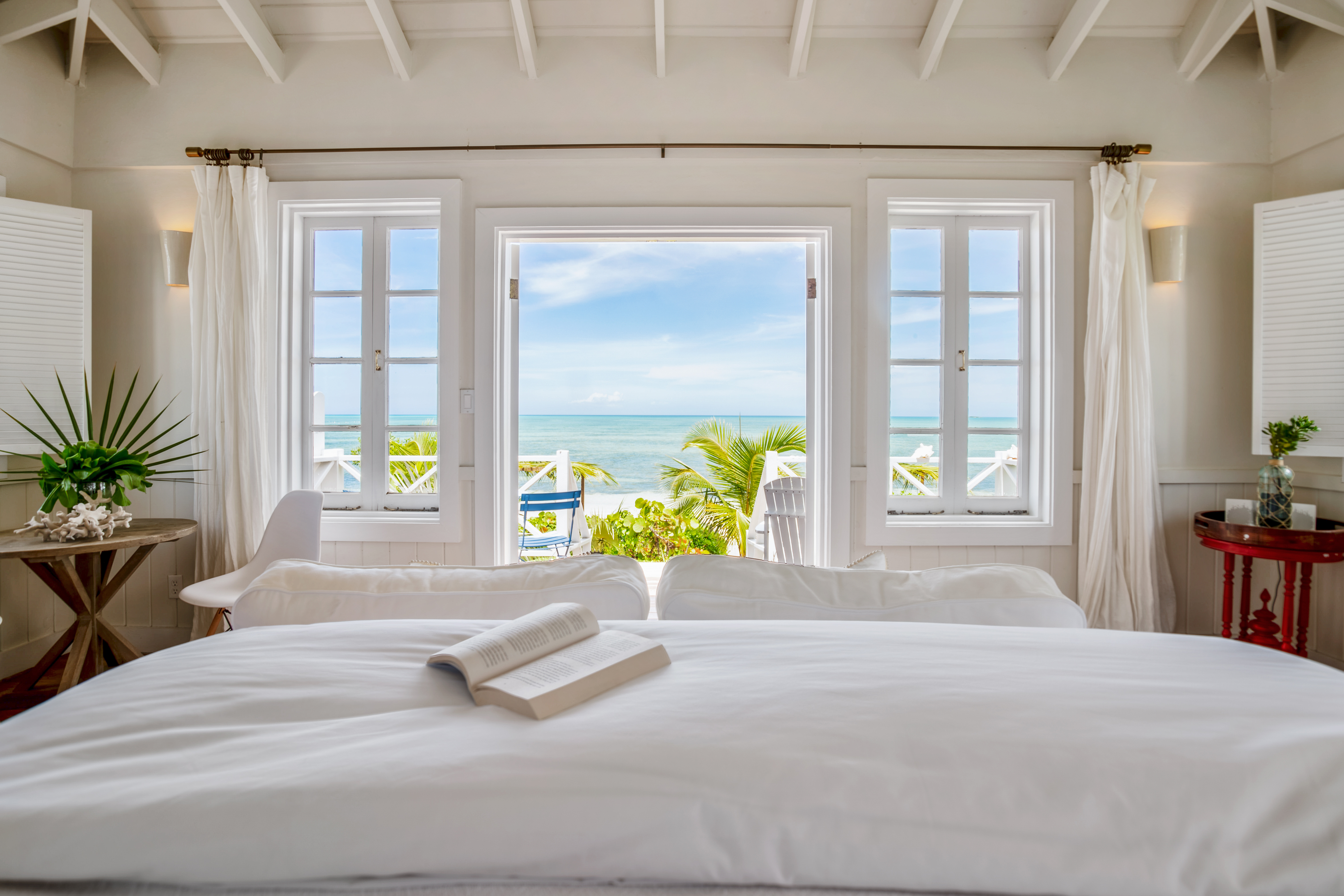 The bedroom view in the Rock House, built and named for David Rockefeller, a much-loved repeat guest who spent Christmas on the island until his death a couple of years ago.
