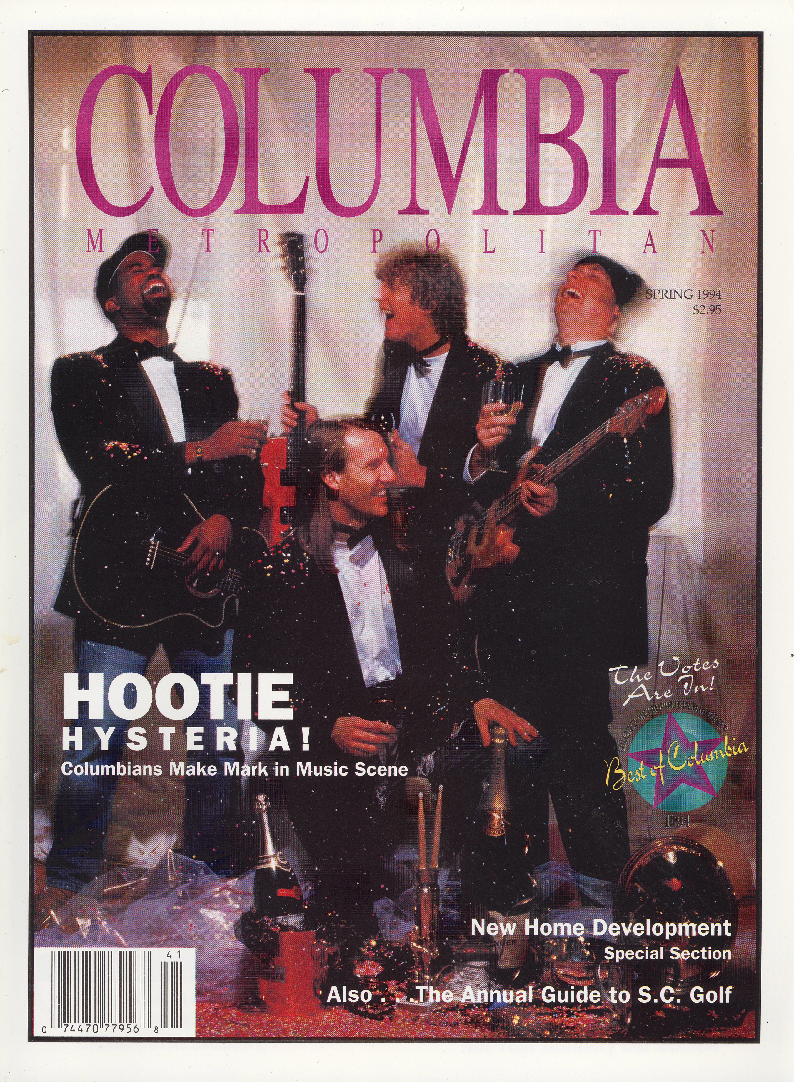  Spring 1994: Hootie and the Blowfish was voted Best Local Band in the 1994 CMM Best of Columbia contest. Darius Rucker, Soni Sonefeld, Mark Bryan, and Dean Felber posed for their first ever magazine cover for Columbia Metropolitan at Jeff Amberg’s Lady Street studio. Jeff says that after he left the studio in 1997, confetti that we threw during the photo shoot could still be found in between the cracks of the hardwood studio floor.