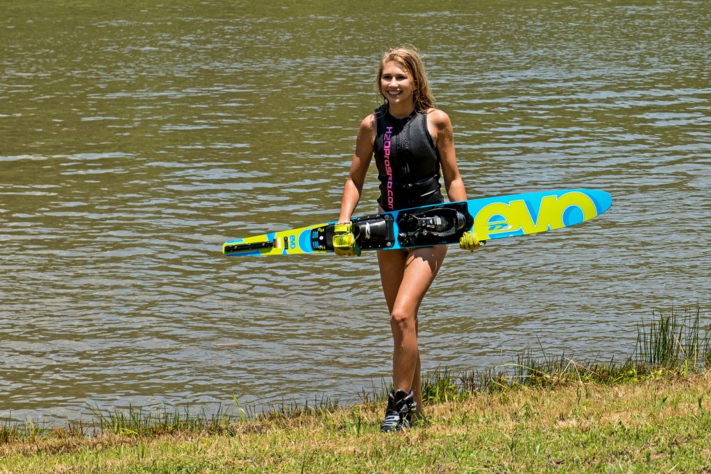 Natalie Pfister, 15, competes in slalom, trick, and jump competitions and is currently perfecting her surface tricks.
