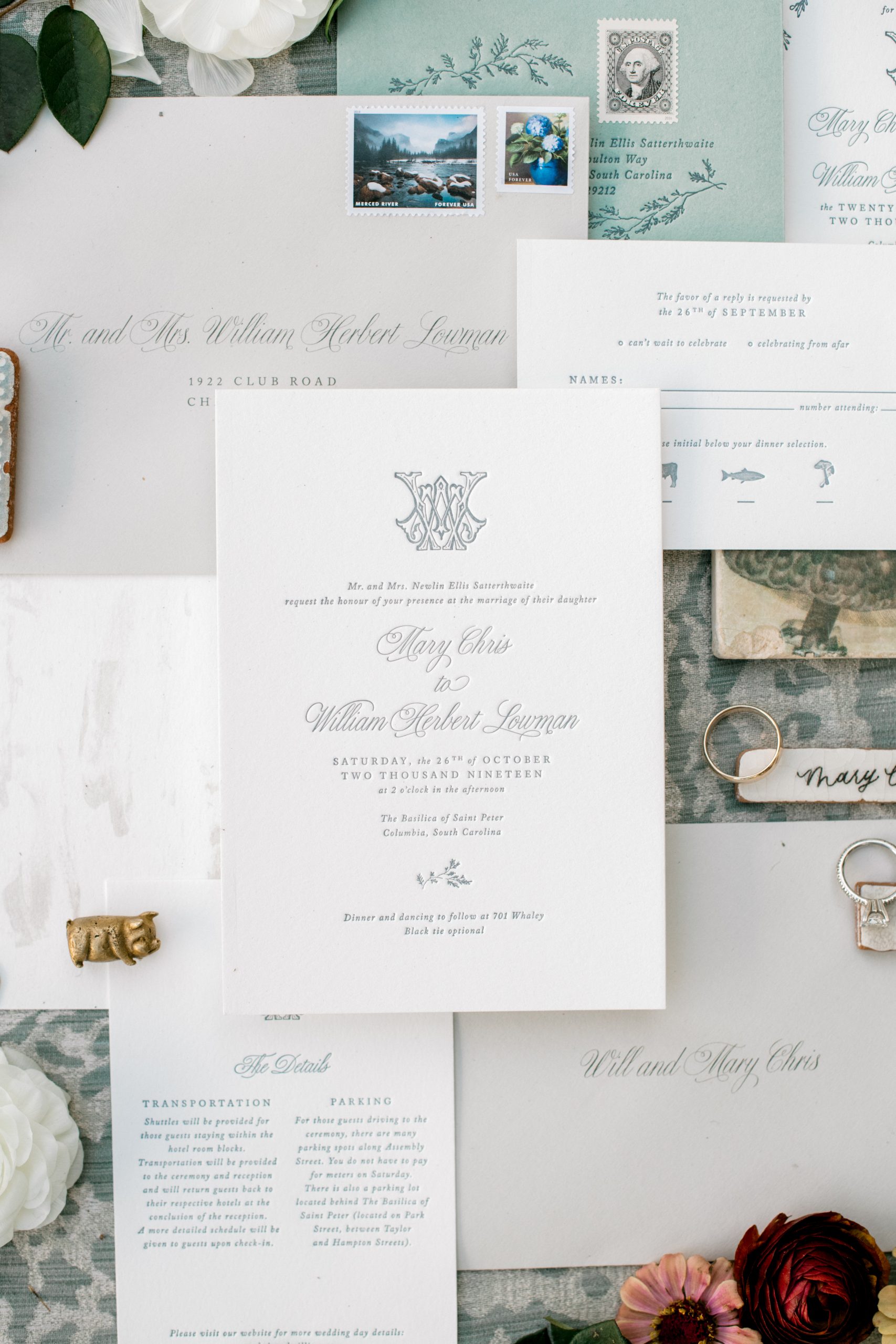 Wedding planner Meagan Warren teamed up with Shana Wanco of Iris & Marie Press for the couple’s invitations and other stationery.