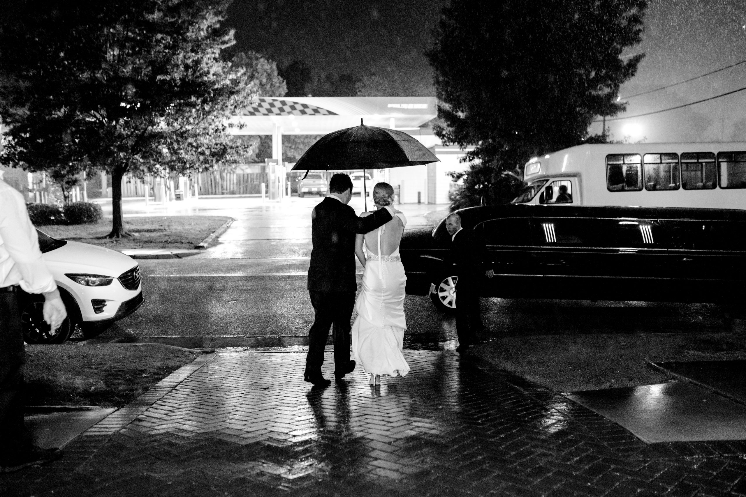 The happy couple exited their memorable evening into a confetti of sprinkling rain.
