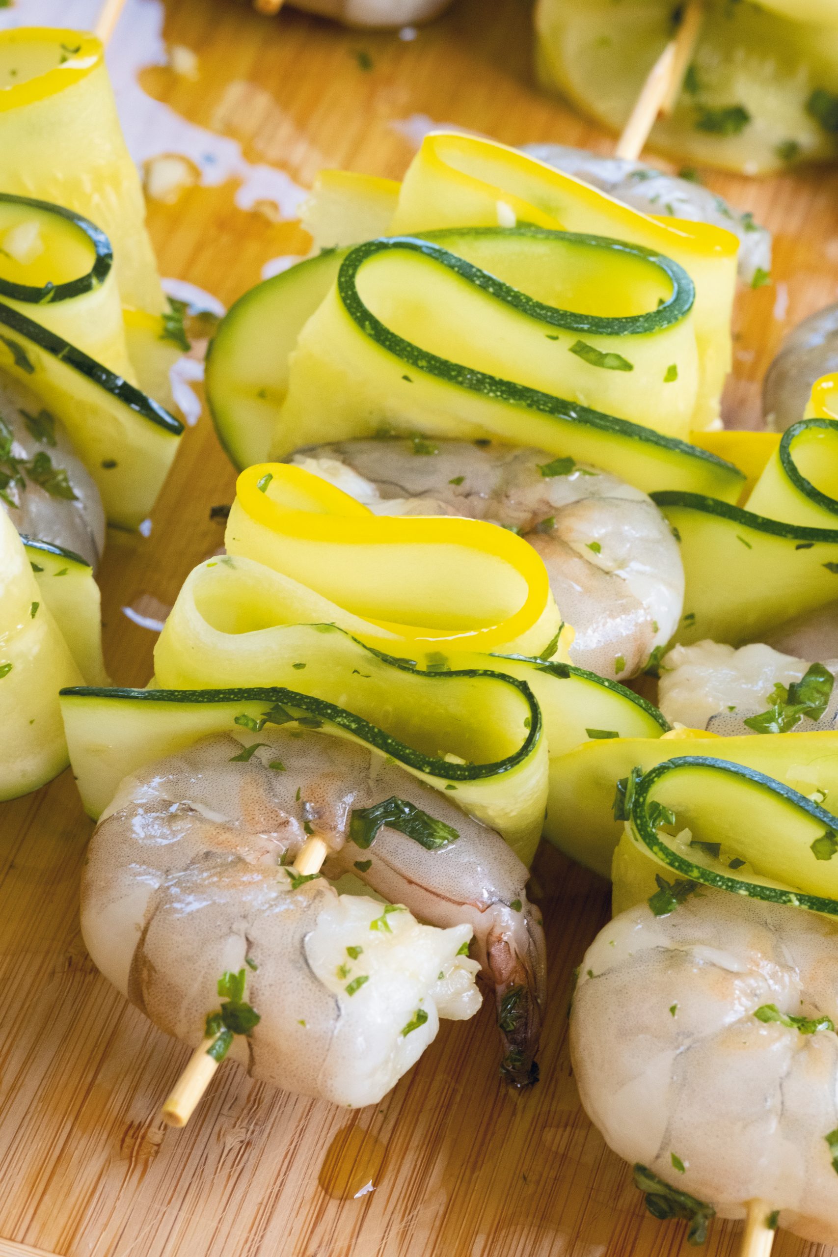 Shrimp does not take long to cook. Slicing the squash into thin ribbons ensures that each element of this Shrimp Ribbon Kabob is cooked just right. 