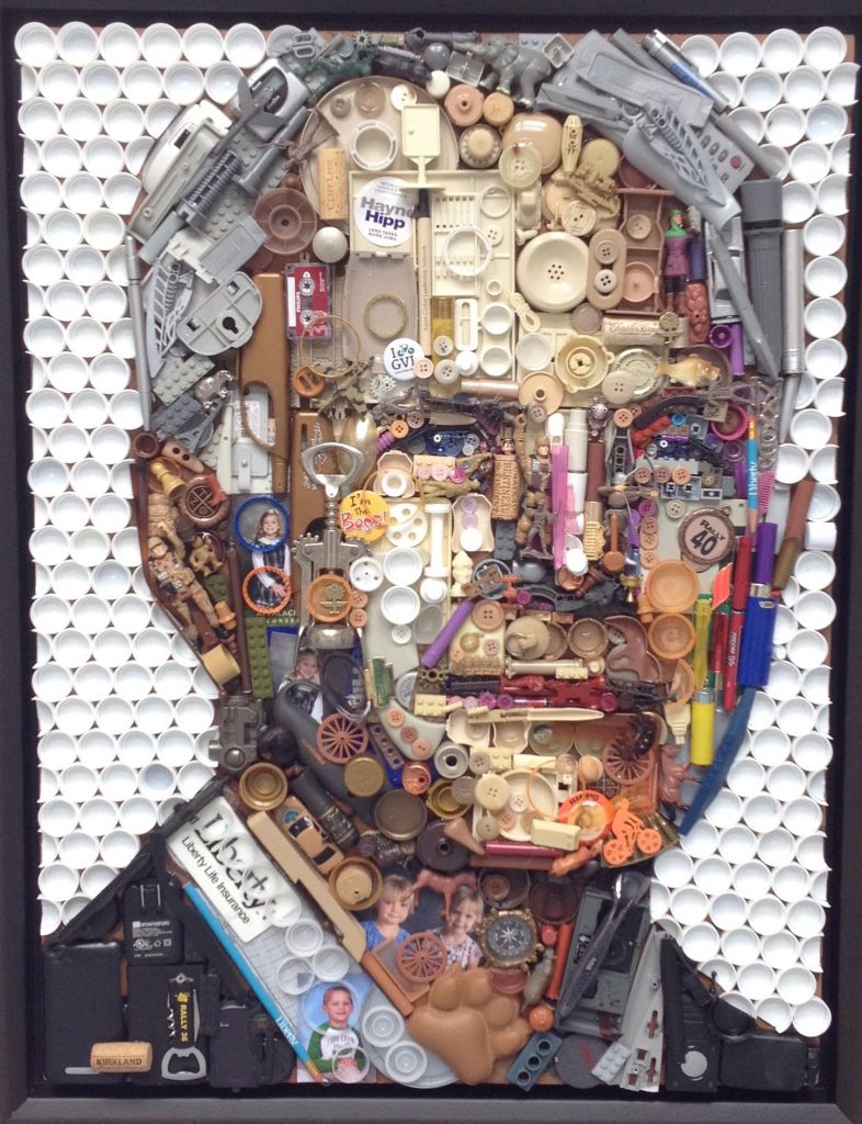 Hayne Hipp, 2012. This portrait was presented as a gift to the late Hayne Hipp as the founder of the Liberty Fellowship, secretly commissioned by the students from one of his fellowship classes. It includes personal objects surreptitiously collected with the help of his wife and daughter, as well as small photos of each of his grandchildren.