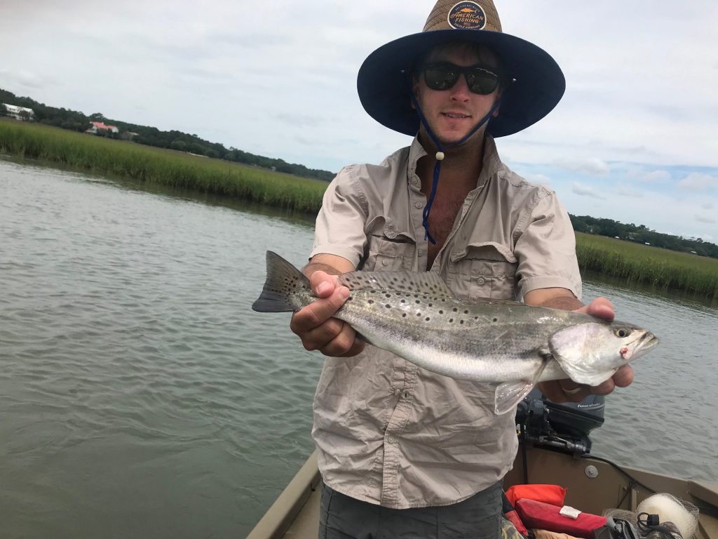 Claude Prevost says the best way to fish for speckled trout is to look for moving water typically on an outgoing tide with the rising sun. 
