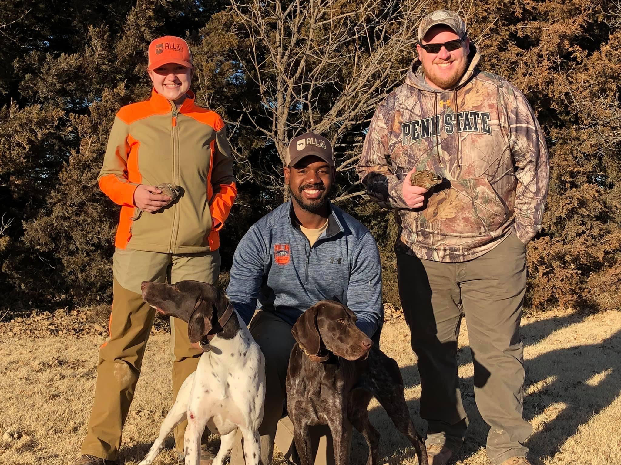 Seneca native Hunter Morton trains German shorthaired pointers while he seeks a master’s degree in wildlife and fisheries biology from Clemson University. Hunter says he has stalked pheasant in Kansas, Nebraska, Montana, and South Dakota. Hope and Hunter Morton and Clemson graduate student Teddy Fisher with Huk and Scout.