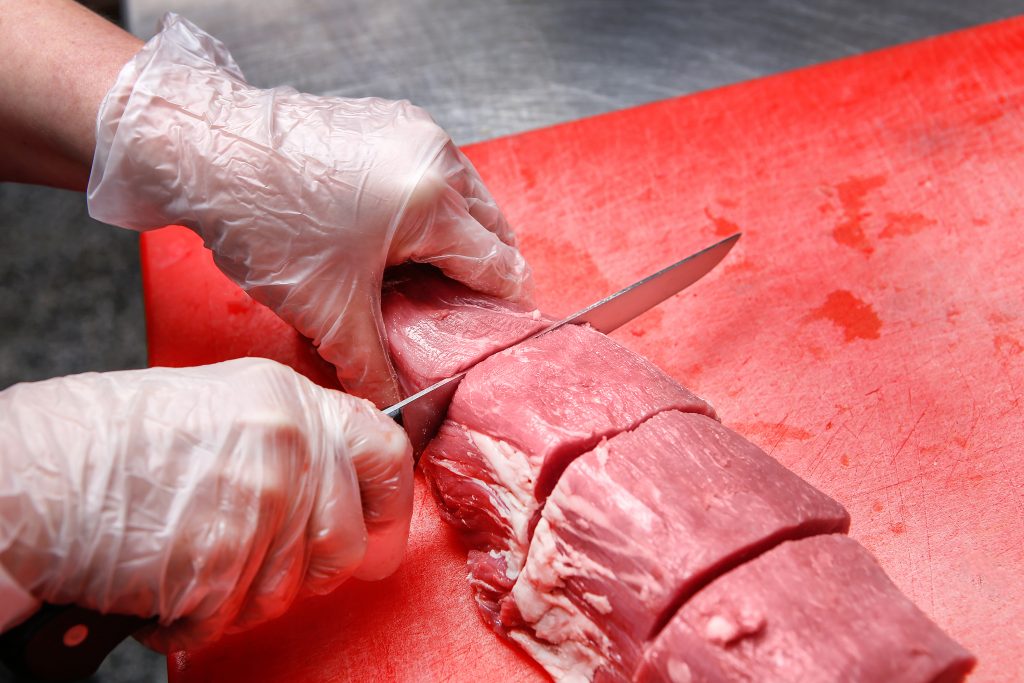The fillet knife has a bit of a curve in it, and the thinner blade gives you more control to make intricate, exact cuts. For example, when you are trimming a tenderloin, you obviously want to save as much of the meat as possible. 