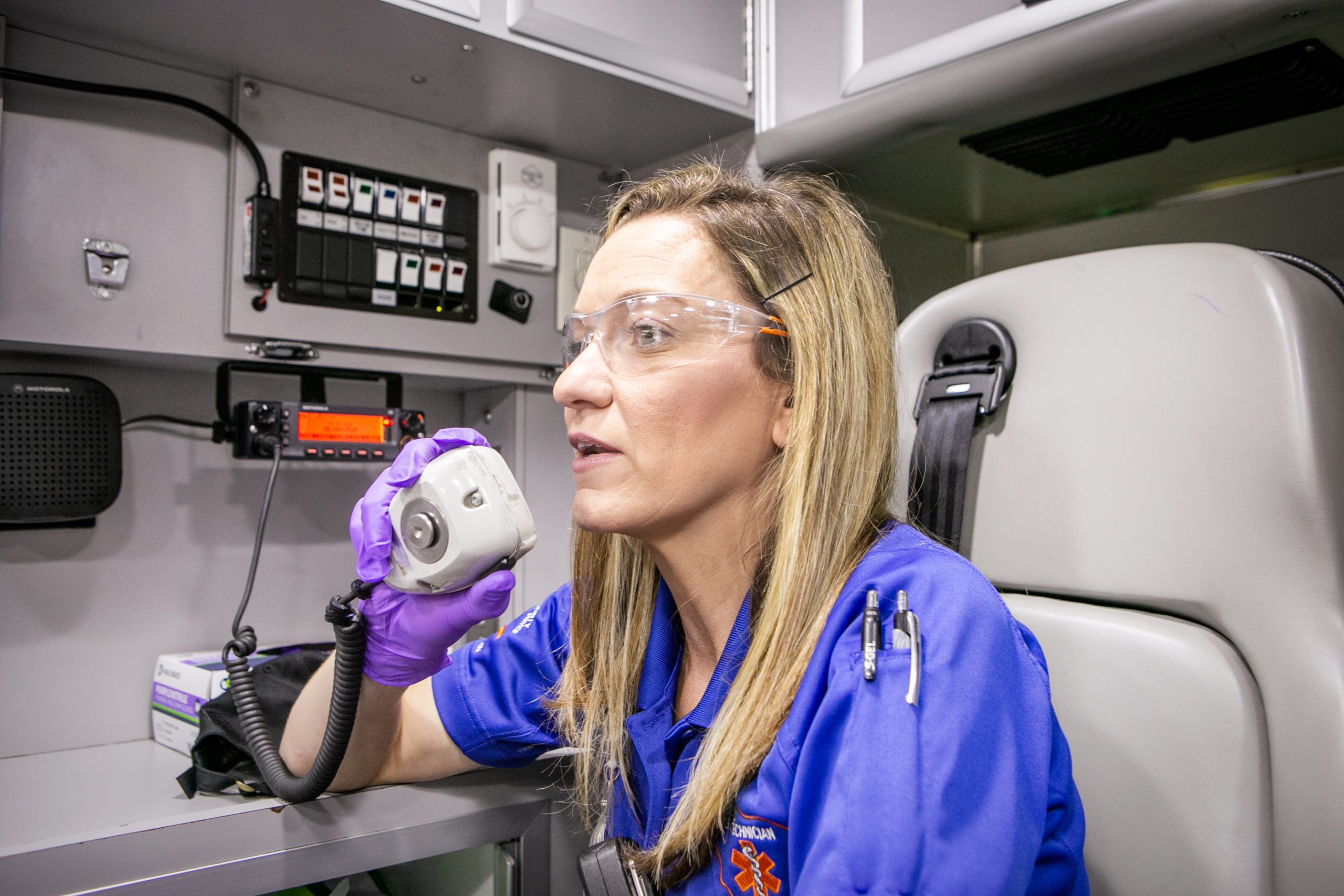 Cathy Hart has a bachelor’s degree in microbiology from the University of Central Florida, is finishing up 1,200 hours of instruction and clinical training, and riding with a mentor paramedic on days she is not scheduled to work. 