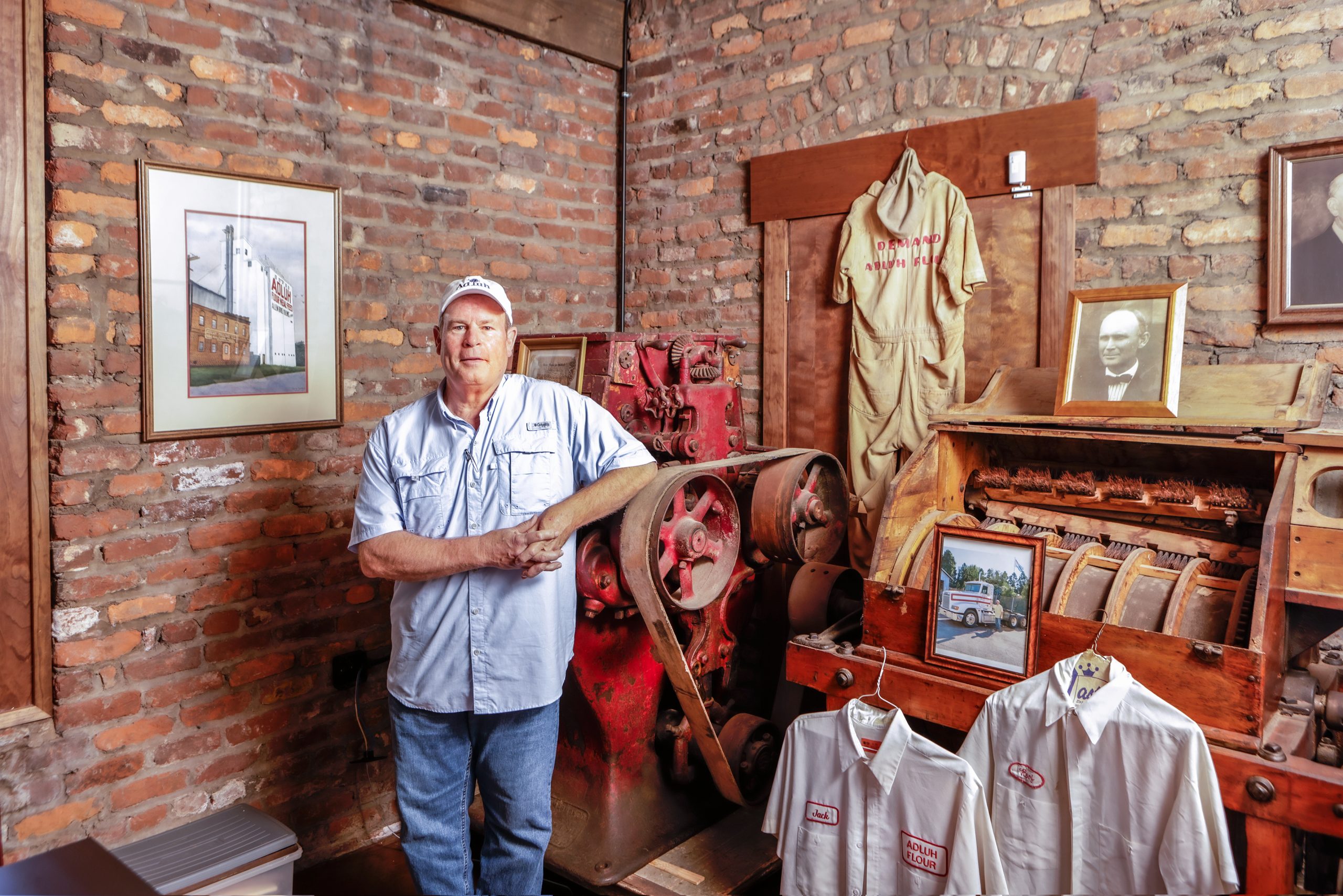 Bill Allen, president of Adluh Flour, stands in the historic offices built around 1900. The rooms are now a museum with historical memorabilia of Adluh Flour and the Allen Brothers Milling Company.
