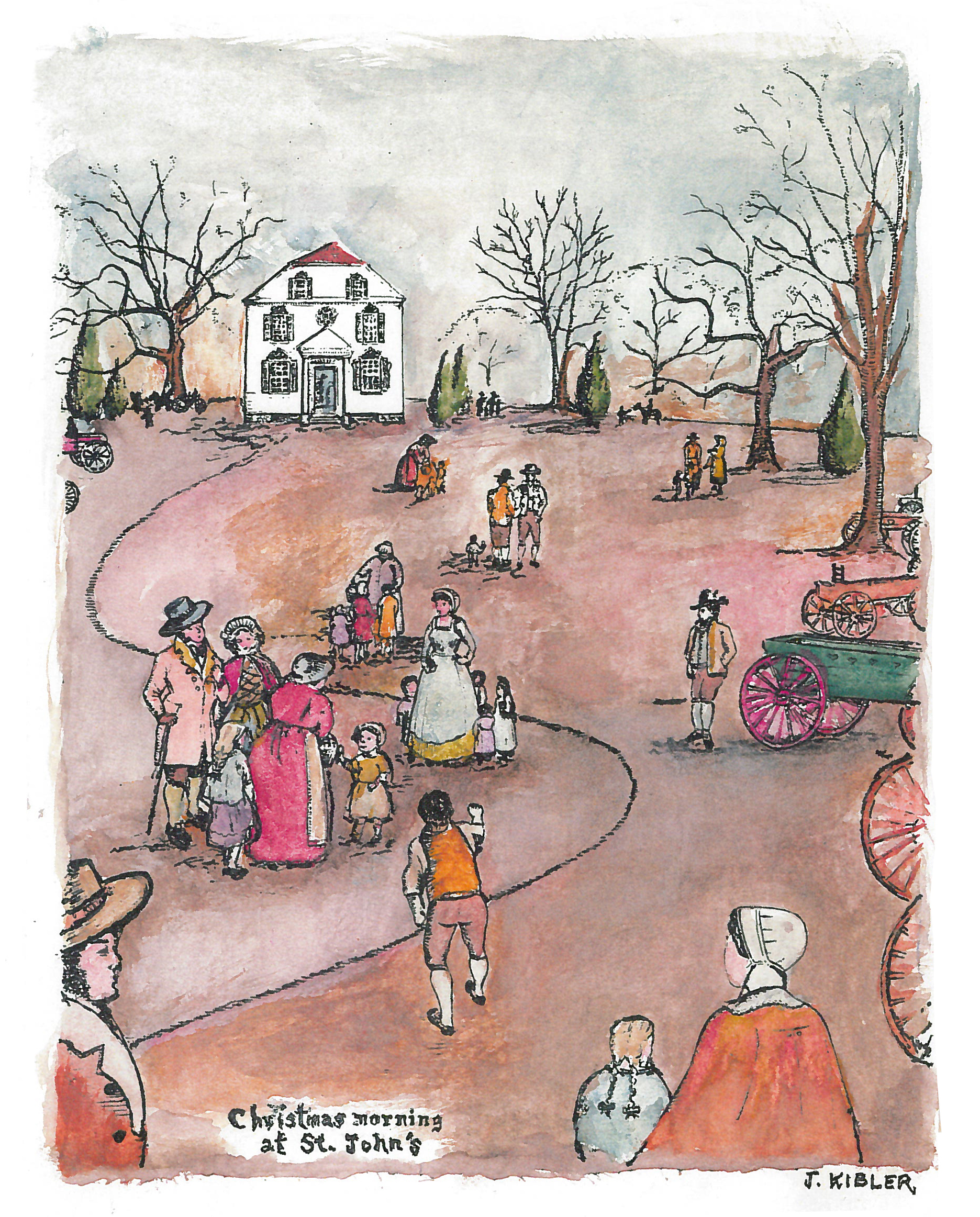  Gathering for Christmas services at St. John’s Lutheran Church, Pomaria, South Carolina. Illustrated by the author for Fireside Tales.