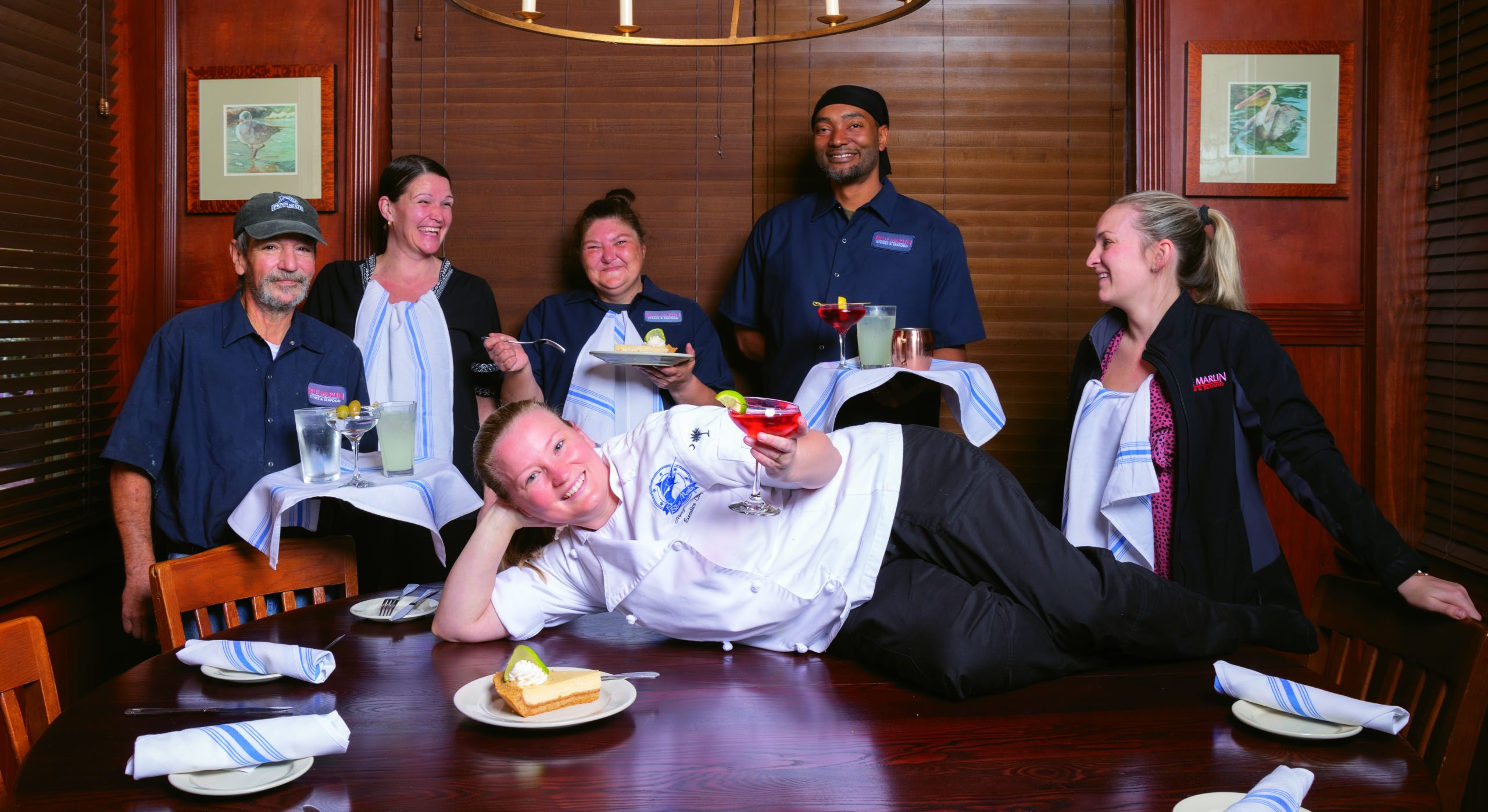 Voted Best Seafood and Best Shrimp & Grits, the Blue Marlin staff is toasting their success, serving the best Lowcountry inspired cuisine in town. Chef Maegan Horton, Curtis Shindledecker, Hilarie Price, Bambi Lamears, Anthony Fullwood, Rachel Hawkins.