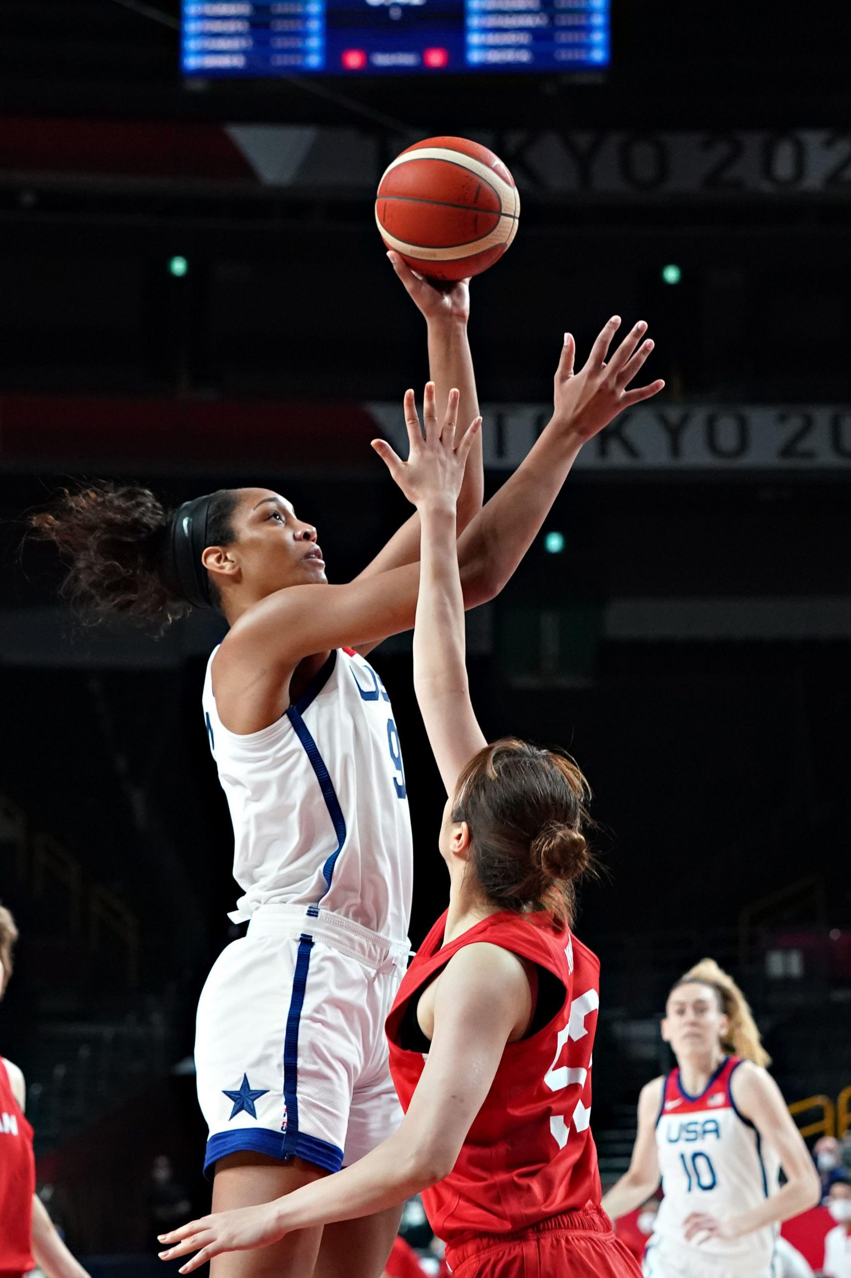 A’ja scores a jump shot for the USA Basketball 2020 National Team in Tokyo, Japan.