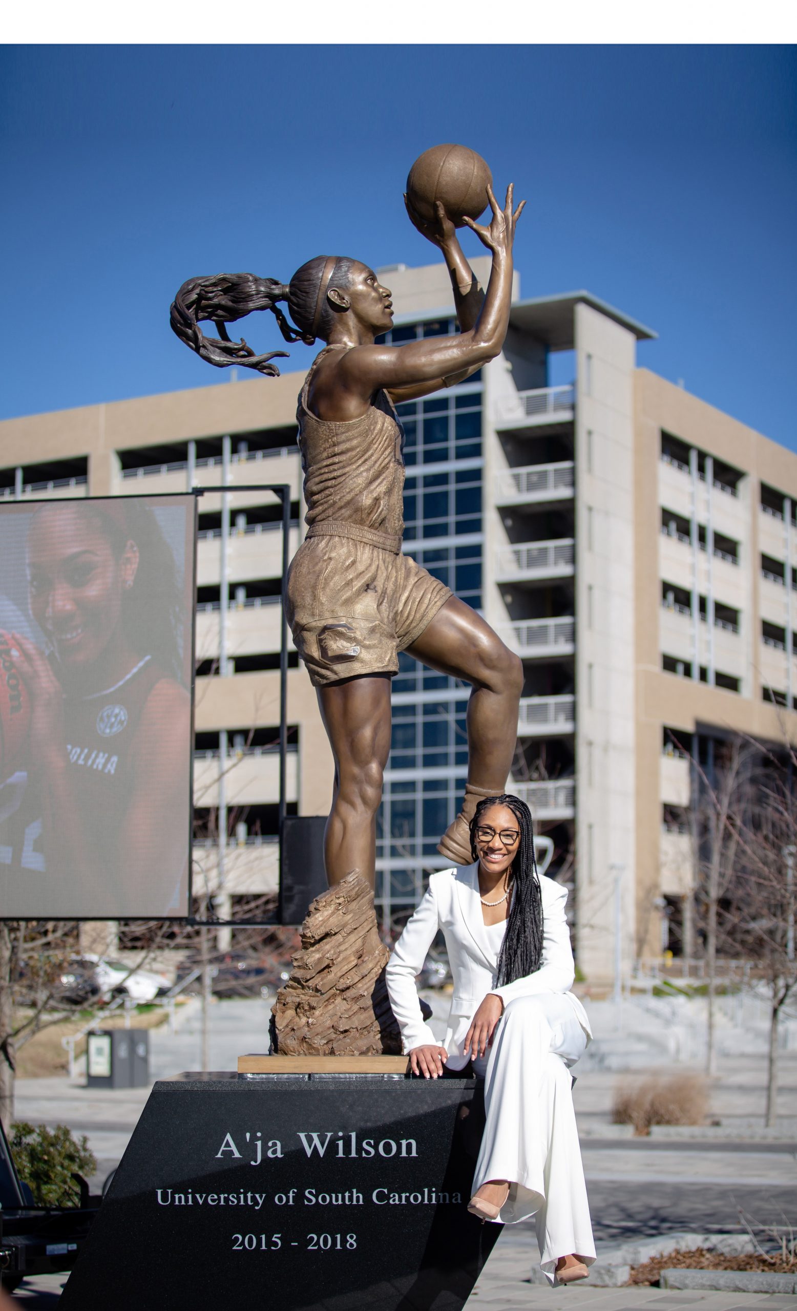  Columbian A’ja Wilson had a record-obliterating career at the University of South Carolina, leading the Gamecocks under Coach Dawn Staley to a national title in 2017 and emerging as the WNBA’s top draft pick in 2018. Her statue was unveiled Jan. 18, 2021 and is the first statue of a woman on USC’s campus, only one of three representing an individual. 