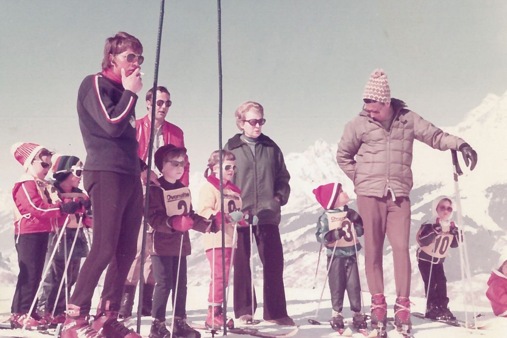 Daniel’s parents emigrated from Switzerland to America in the late ’60s to work for Milliken & Company. Daniel in ski bib No. 3 on the right side with his father, Ernst, in Switzerland.
