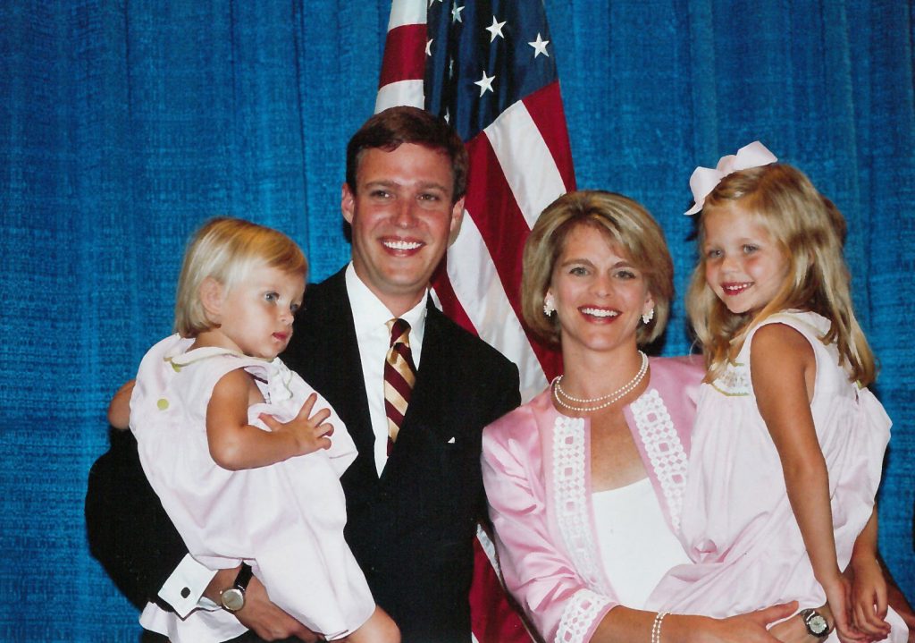 The Rickenmann family, during swearing-in ceremony for his first term as at-large council member, 2004. Daughter Ellie, Daniel and Laura, and daughter Carlyle.