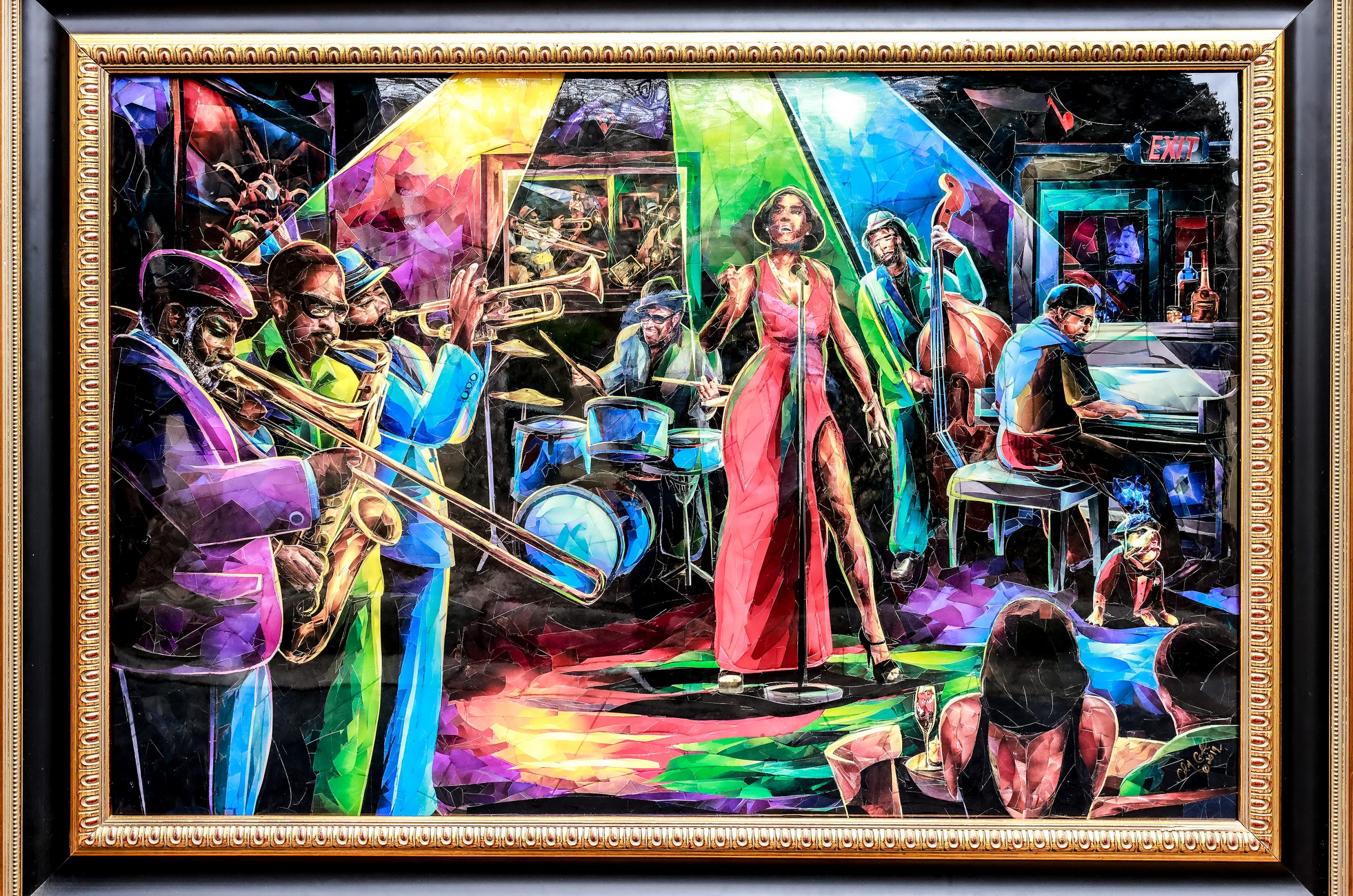 “Jazzy Reunion” collage, created in 2017, took two years to complete and was inspired by Carl’s love for jazz. 
