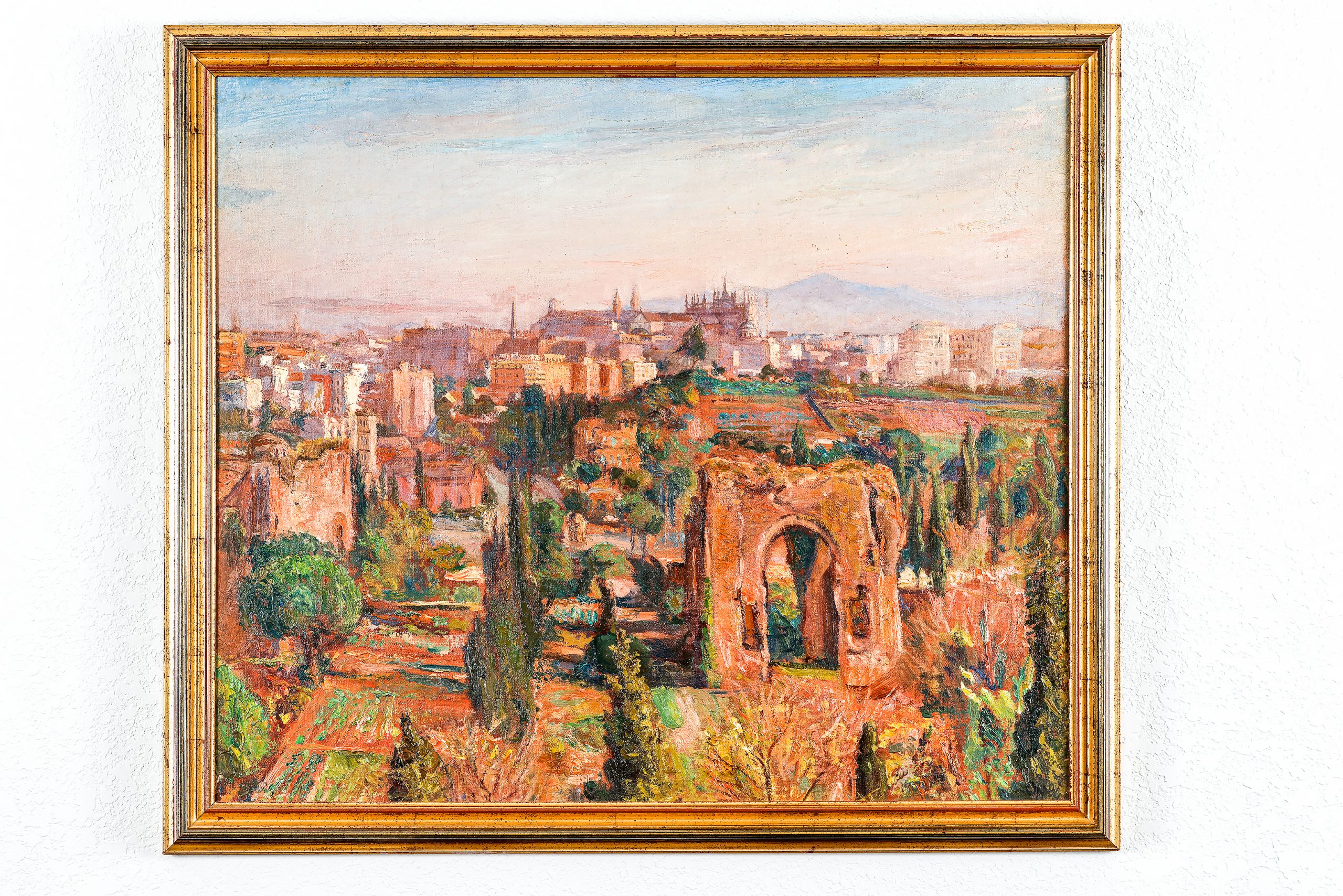 Eligio’s parents purchased this stunning oil painting by Cipriano Oppo, who was a very popular Italian artist, when they were first married. It represents the old imperial Roman market, called the “Forum.” 
