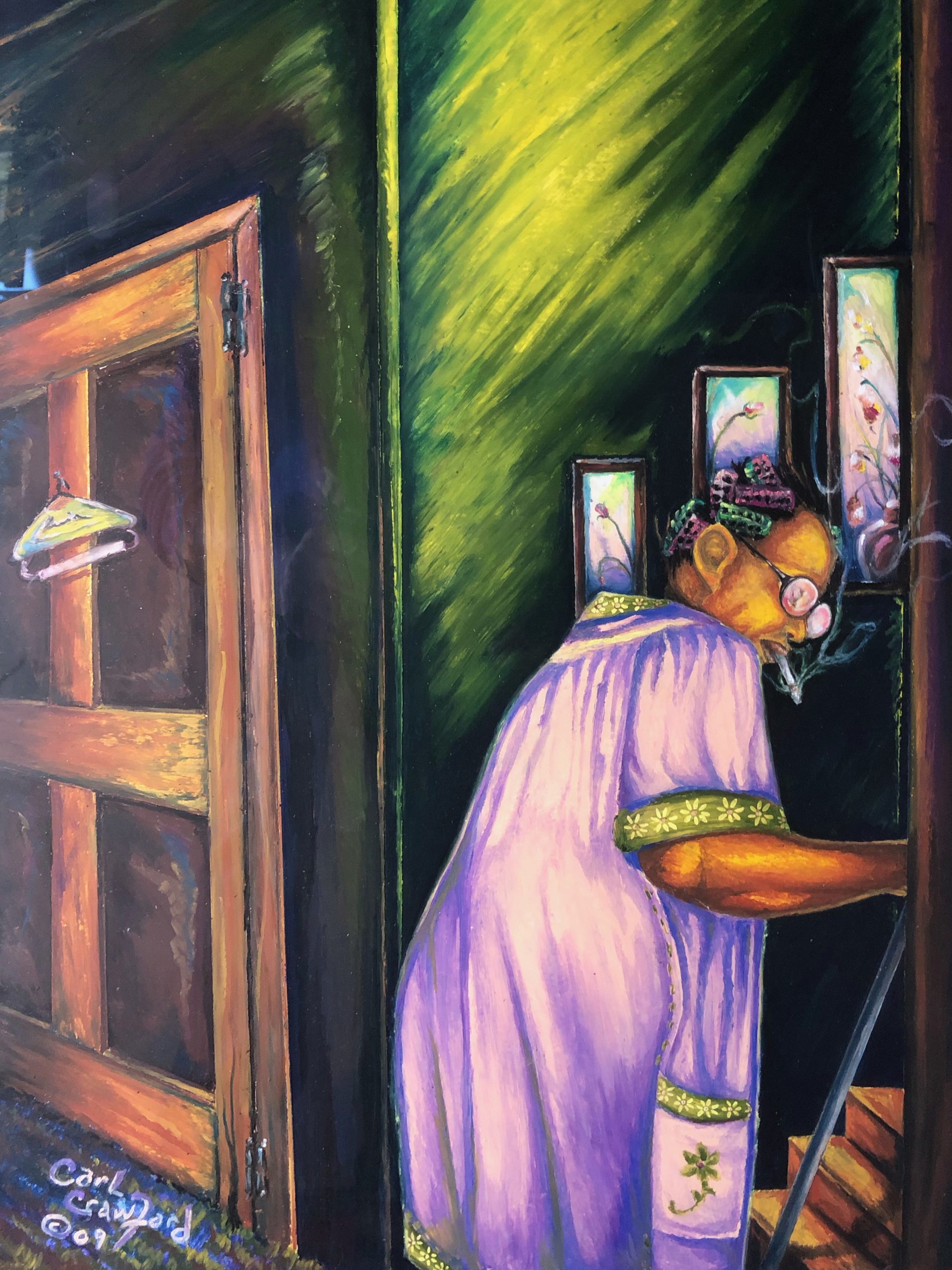 After Carl spent a year in the foster care system as a child, his grandmother, “Big Mama,” brought him into her care and has since remained his rock and arguably the most recognizable and prominent figure to appear in his artwork. Although not done in collage, the “Big Mama” collection of oil pastels is Carl’s foundation.