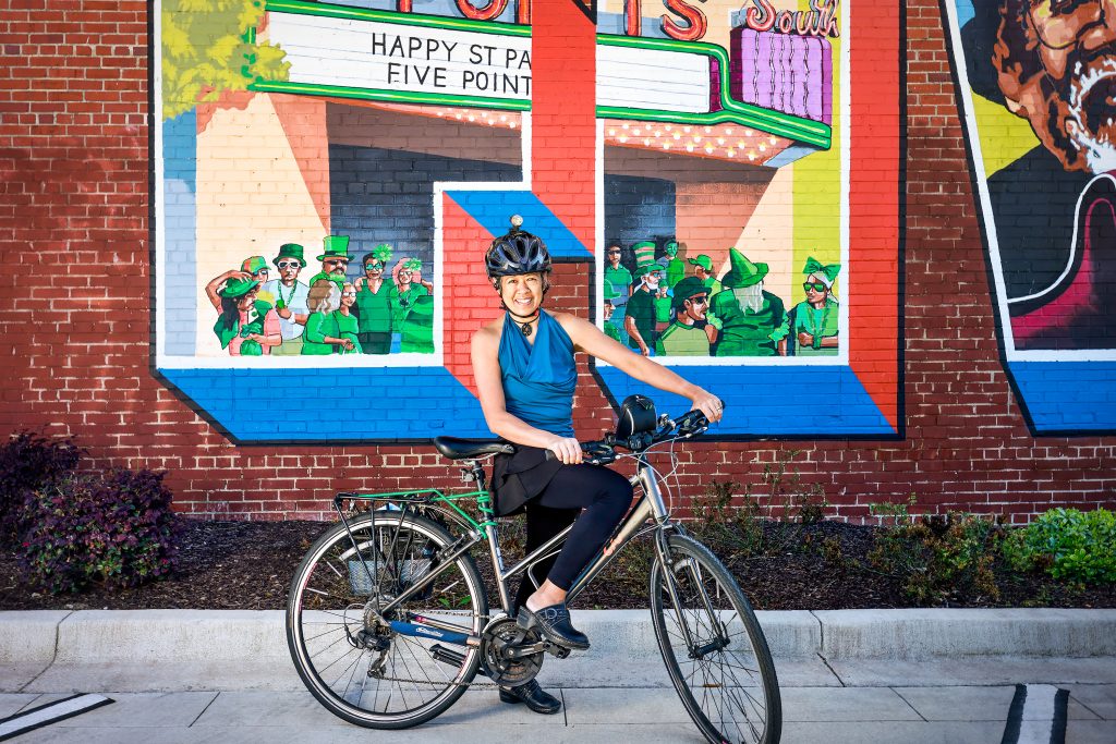 Luzviminda Gruner bicycles from her home in Shandon to her job at the University of South Carolina. 