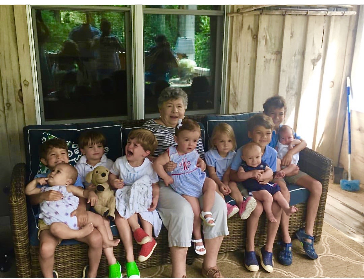 Bunny Hicks’ little blessings sit with her late mother, Ginger Deas, 2018. Joseph Hicks holding Thomas Hicks, great-nephews Russell D’Anna and Marshall D’Anna, the late Ginger Deas holding great-granddaughter Ramsey Watkins, Rose Hicks, John-Henry Hicks holding John Arthur, James Hicks holding Amelia Demere.