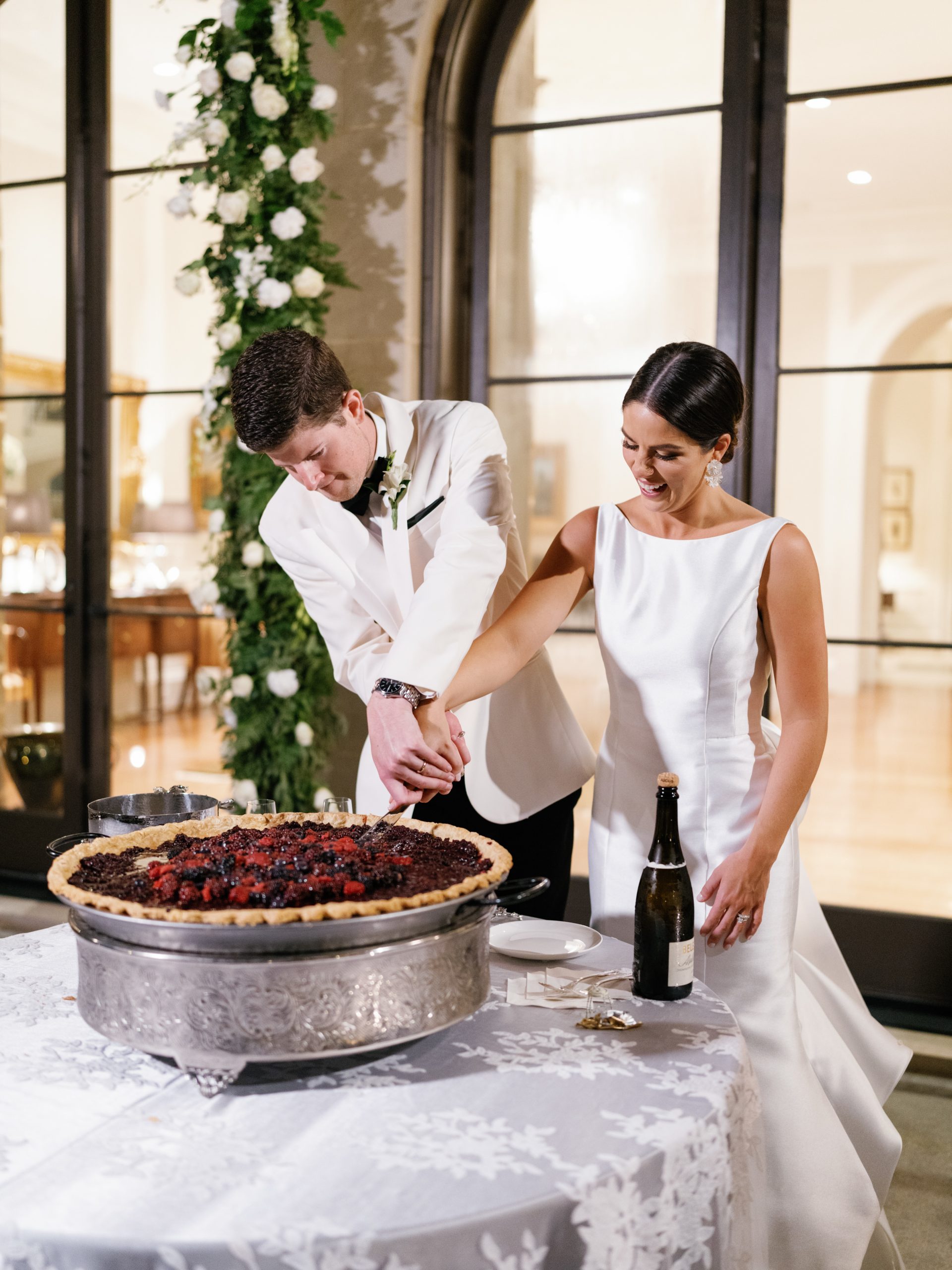 Jordan loves pie and was inspired by a friend in New York who had served a fruit tart at her wedding in Tuscany. Ally & Eloise Bakeshop made a spectacular berry tart in lieu of a wedding cake with additional options of coconut, key lime, and strawberry-rhubarb pies for the reception. 

