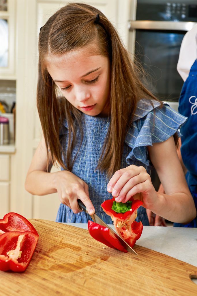 Involve your children with tasks like prepping the vegetables and grating the cheese, but practice safety first. When teaching a new skill, like cutting with a knife or cooking on a hot stove, explain the safety rules and demonstrate what you want the child to do. The Egg Muffin recipe allows you to turn leftover dinner vegetables into quick breakfasts or healthy snacks for the week. 