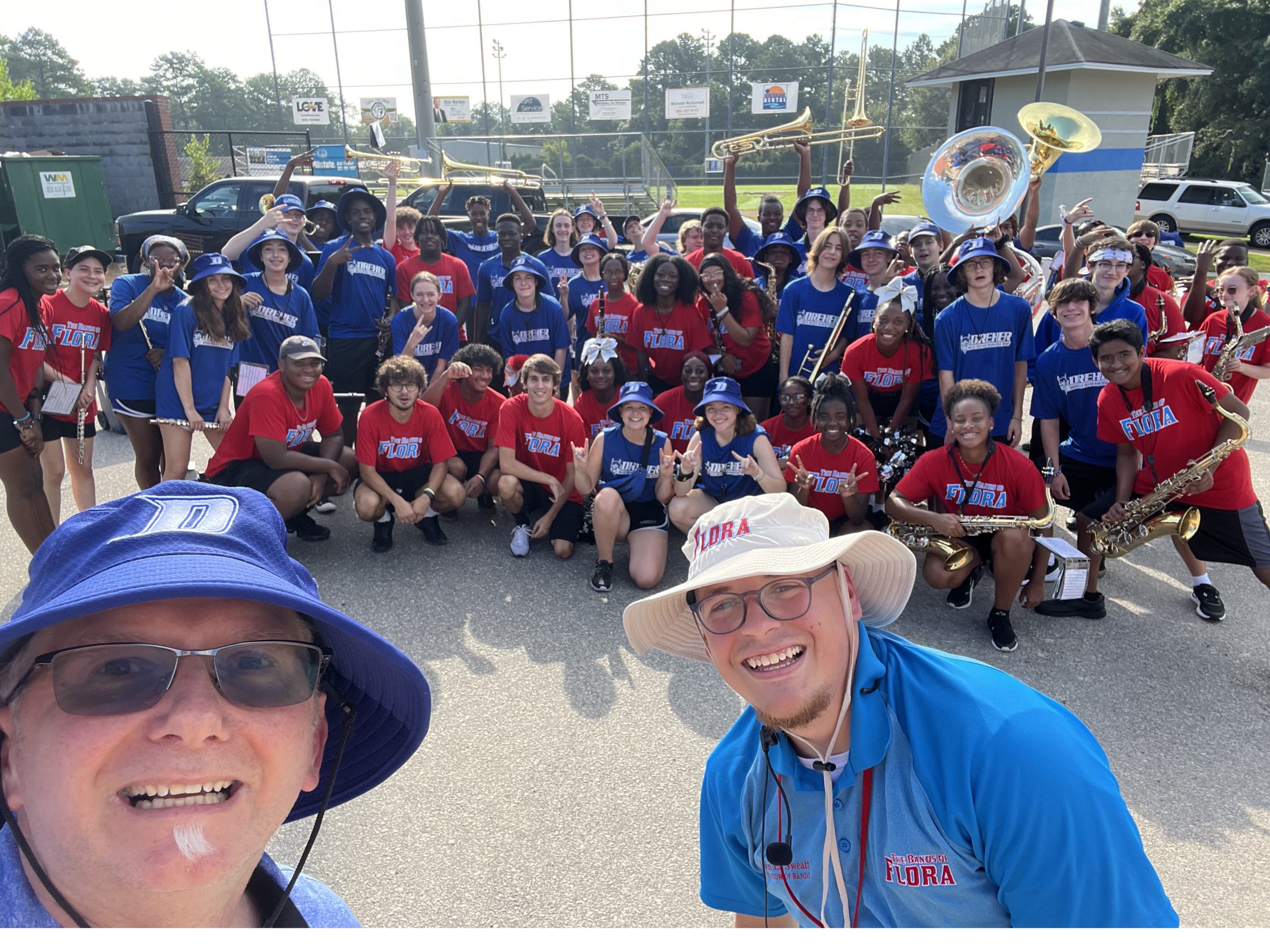 Dr. Chris Lee, Dreher High School band director, and Kevin Sweatt, A.C. Flora band director, combined members of the Dreher and A.C. Flora marching bands for a fun half-time performance during their rivalry football game on Aug. 27. Photography courtesy of AC Flora Band Boosters