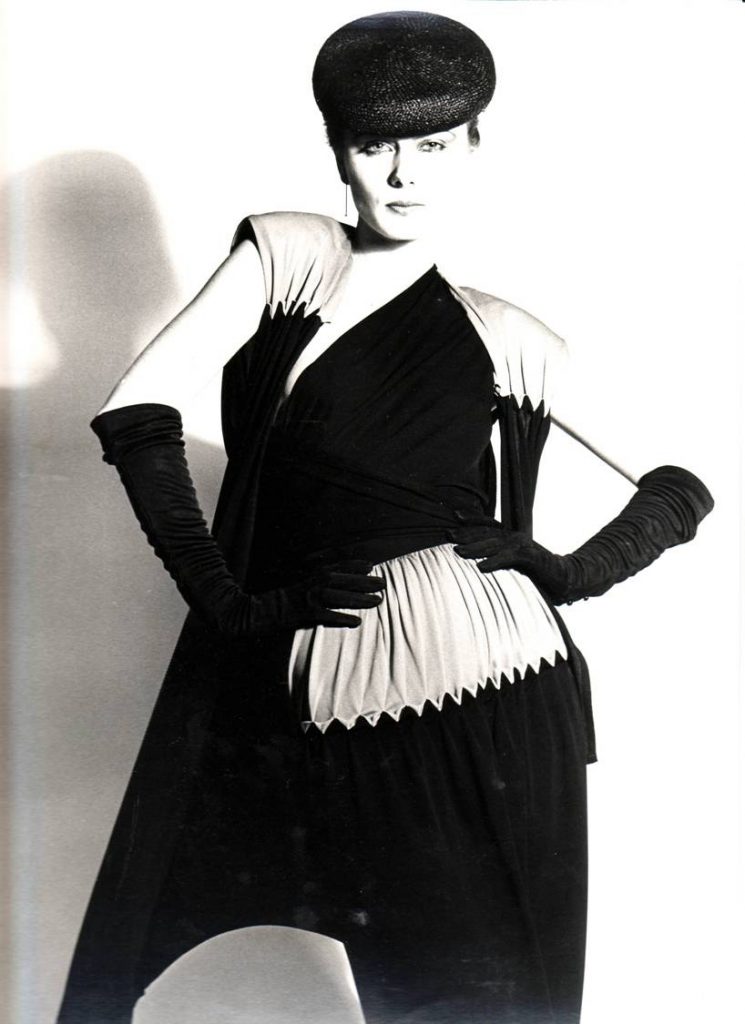 Jean models a dress by Bill Gibb for a campaign in 1979. Photography courtesy of Neil Campbell-Sharp