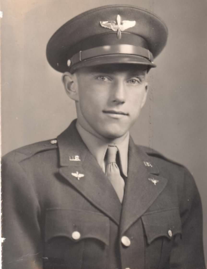 U.S. Army Air Corps Aviation Cadet Tom F. Rew, 1943. Tom enlisted as an Army private in 1942 and was subsequently selected for the Aviation Cadet program. After graduating from this program, he received his pilot wings and was commissioned as a second lieutenant. 