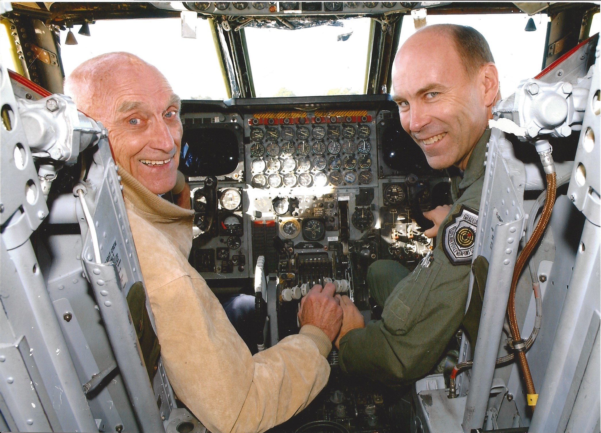Tom and his son, Bill, at the controls of a B-52 at Barksdale AFB, Louisiana, in 2008. 