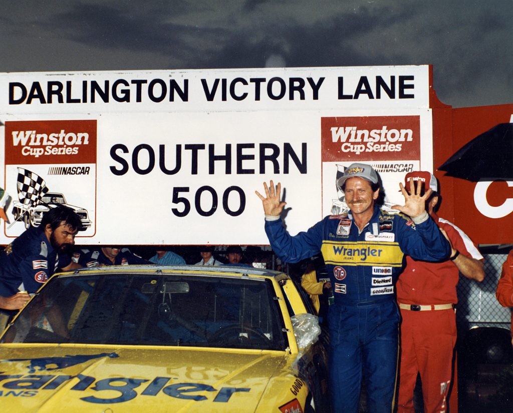 Dale Earnhardt  in Darlington Victory Lane, Southern 500, Winston Cup Series.  Photography courtesy of NASCAR and Darlington Raceway