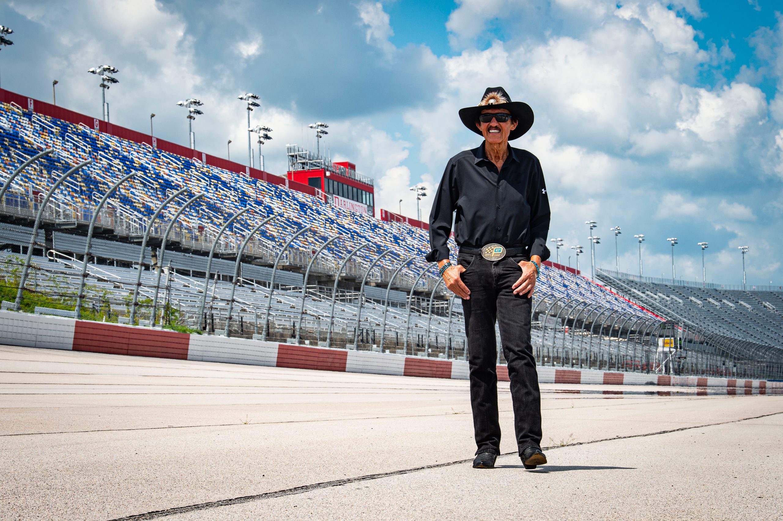 Richard Petty, “The King,” led 2,391 of the 17,120 laps he turned on the famed 1.366-mile egg-shaped oval during his illustrious career at Darlington Raceway. 
NASCAR Hall of Fame/Getty Images