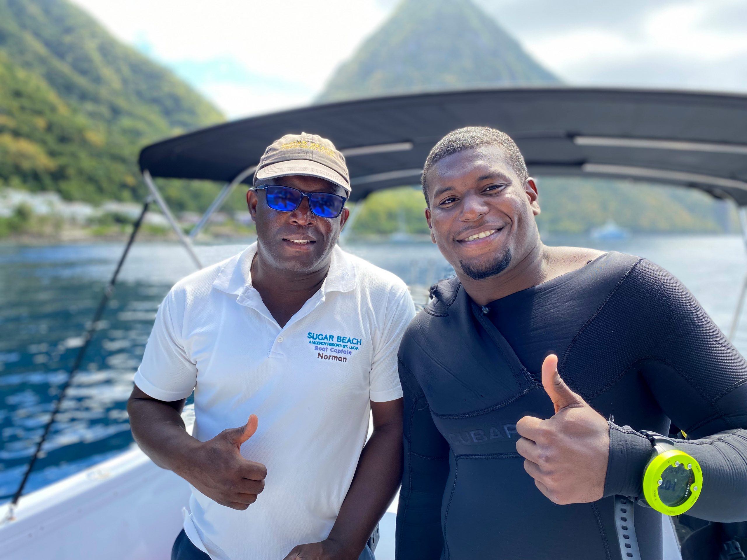 Boat Captain Norman and Divemaster Rick run an excellent scuba diving program. Elijah Jean-Baptiste is the wonderful manager.