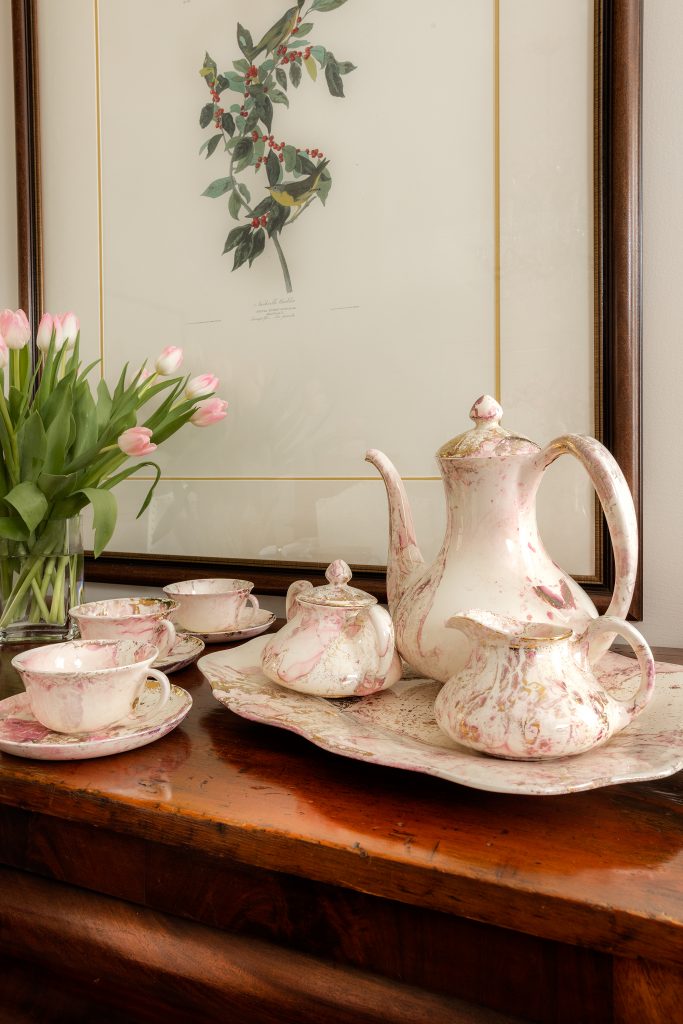The lovely tea set is an heirloom passed down through Charlotte’s family from her grandmother, for whom she is named.