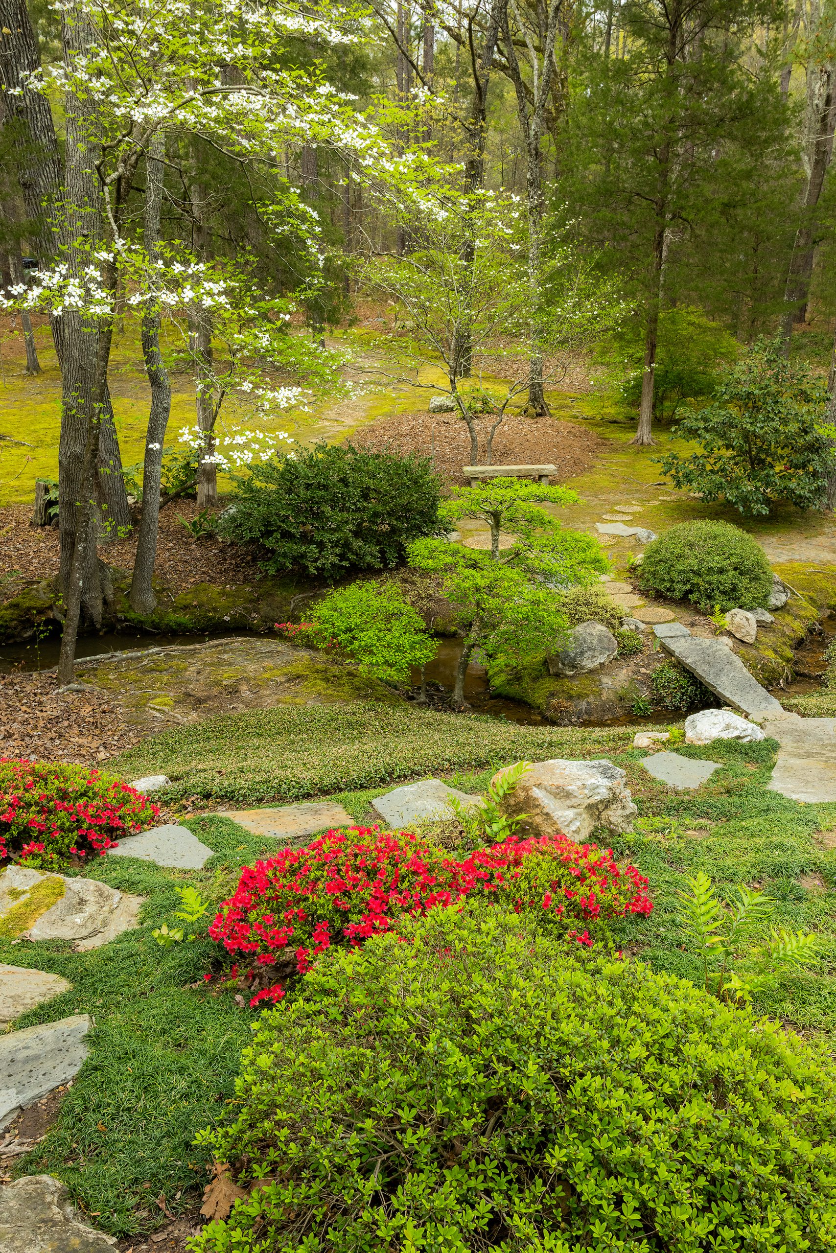 Japanese gardeners should carefully select stones with a surface for retaining soil, edging ponds or streams, or accenting shrubs. They should also ensure stepping stones are balanced and partially buried instead of placed on top of the earth. And although precision is important, perfection is never the purpose. 