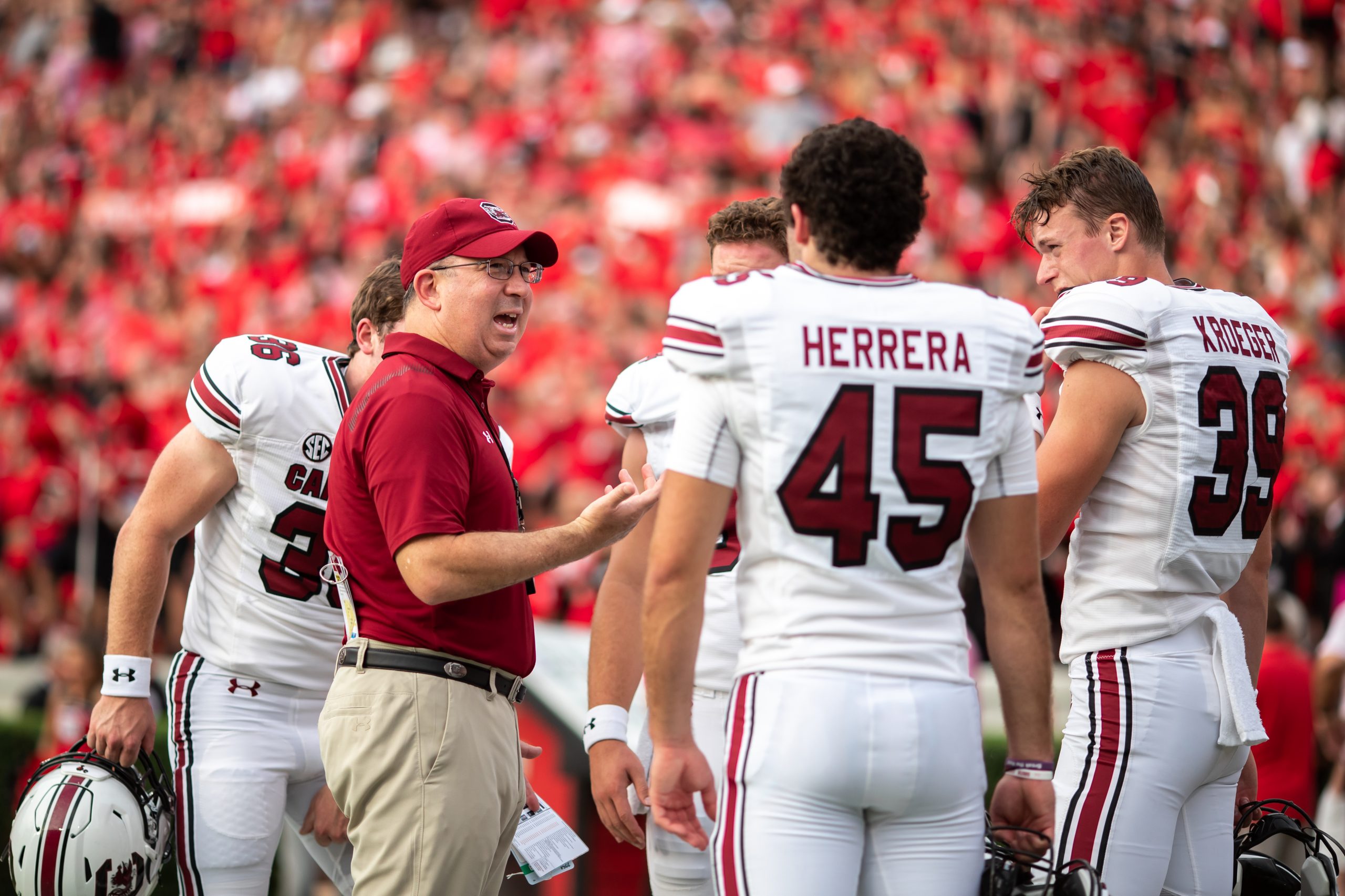 Hired by USC Head Coach Shane Beamer, Pete Lembo is esteemed as the best special teams coordinator in the country, leading the Gamecocks to a No. 1 ranking in an efficiency rating compiled by ESPN. Pete was also named a semifinalist for the Broyles Award, which goes to the Assistant Coach of the Year, and was named Special Teams Coach of the Year for the second time in the past four seasons by football statistics expert Phil Steele. Photography courtesy of USC Athletics