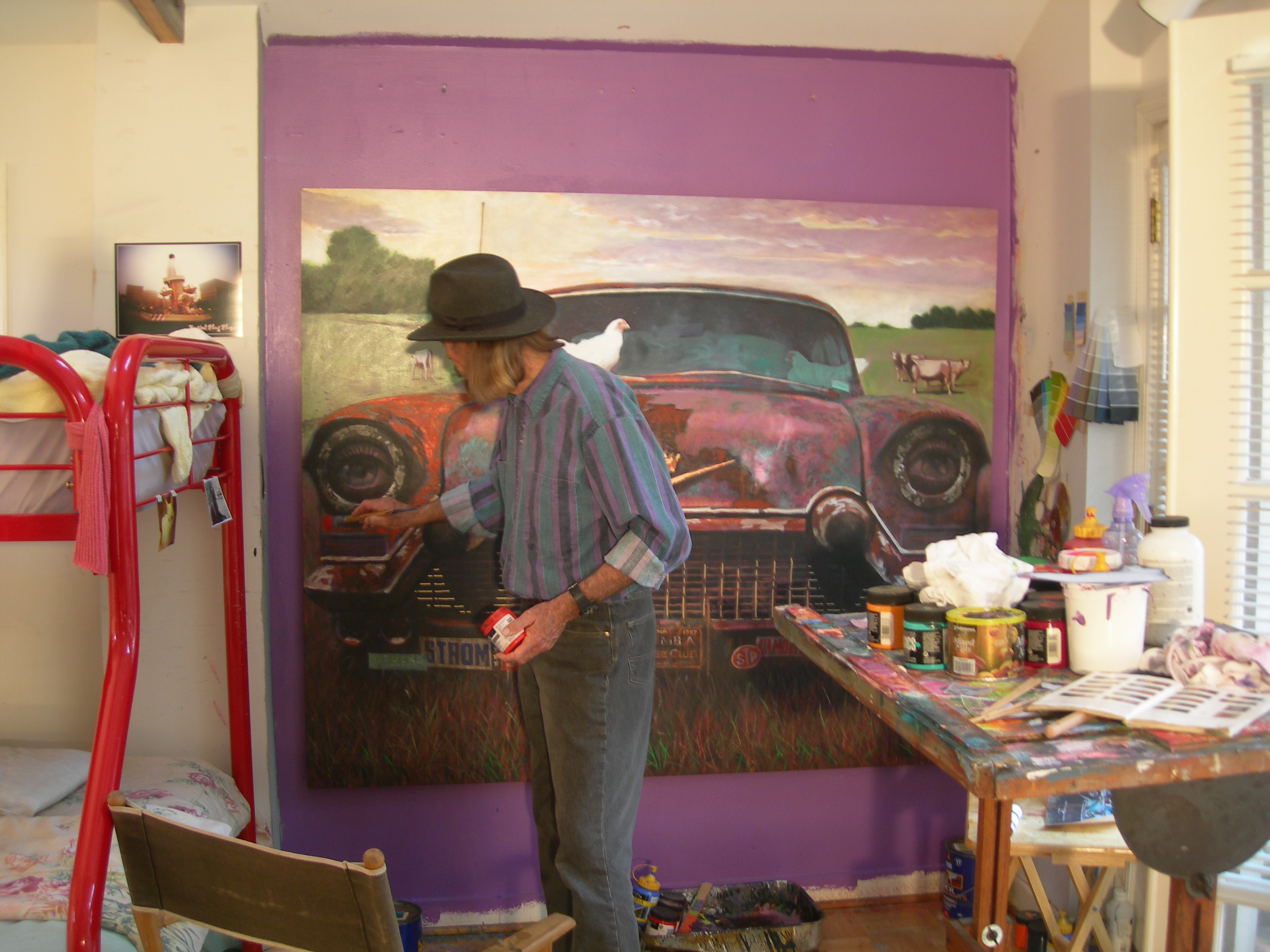  Coop de Ville, 2008, 60 inches by 72 inches. Blue paints in his studio, located in the backyard of his home. 
Photography courtesy of Lynn Sky