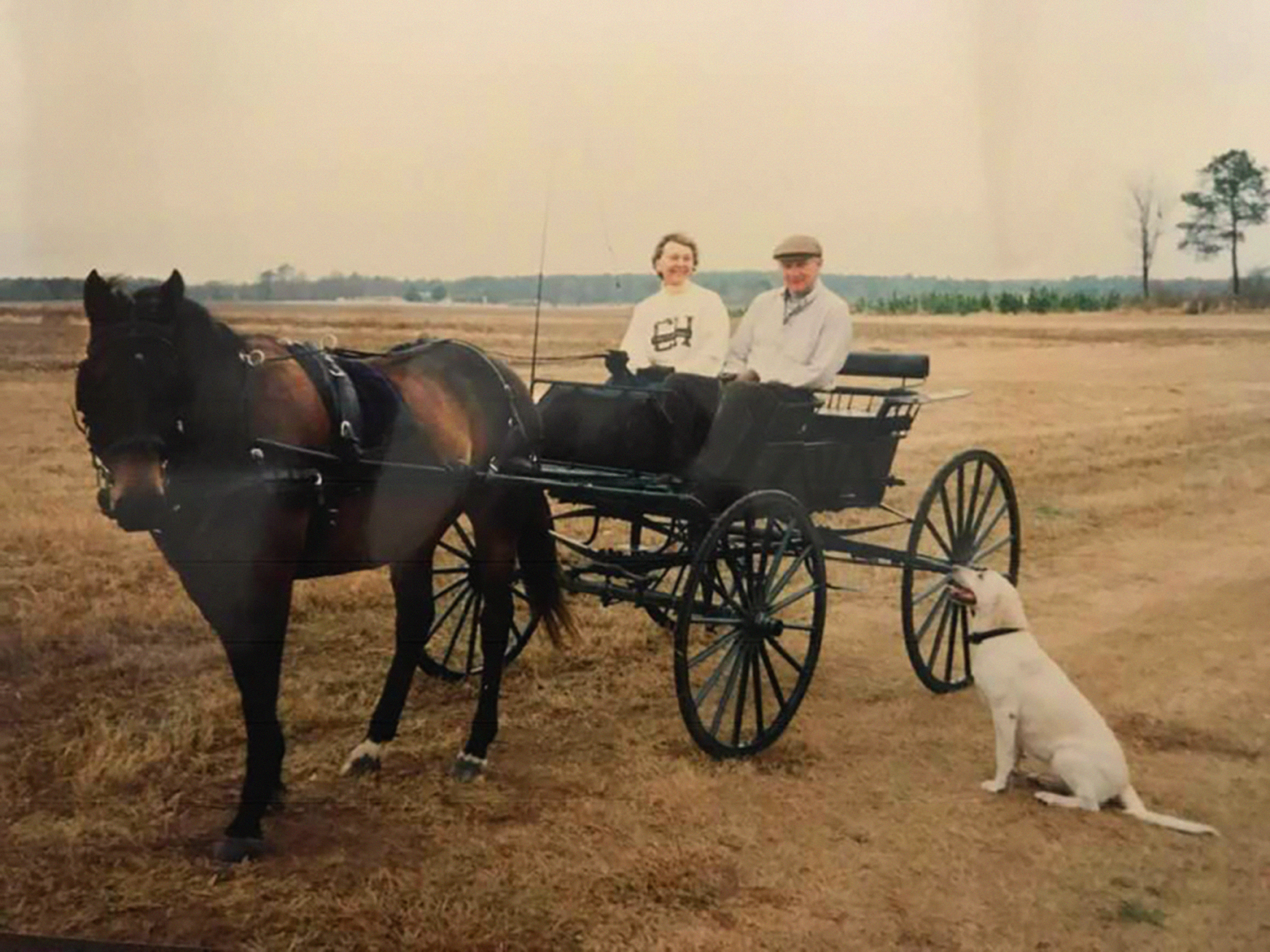 Susan Boyd grew up riding at Webb’s and established a riding program for children at Wildewood. Students rode hunt seat — jumping and hunting with The Camden Hunt and participating in horse shows and three-day events. Many also participated in a Pony Club program established at the farm. Susan and Donny Boyd with their yellow Lab Daisy.
