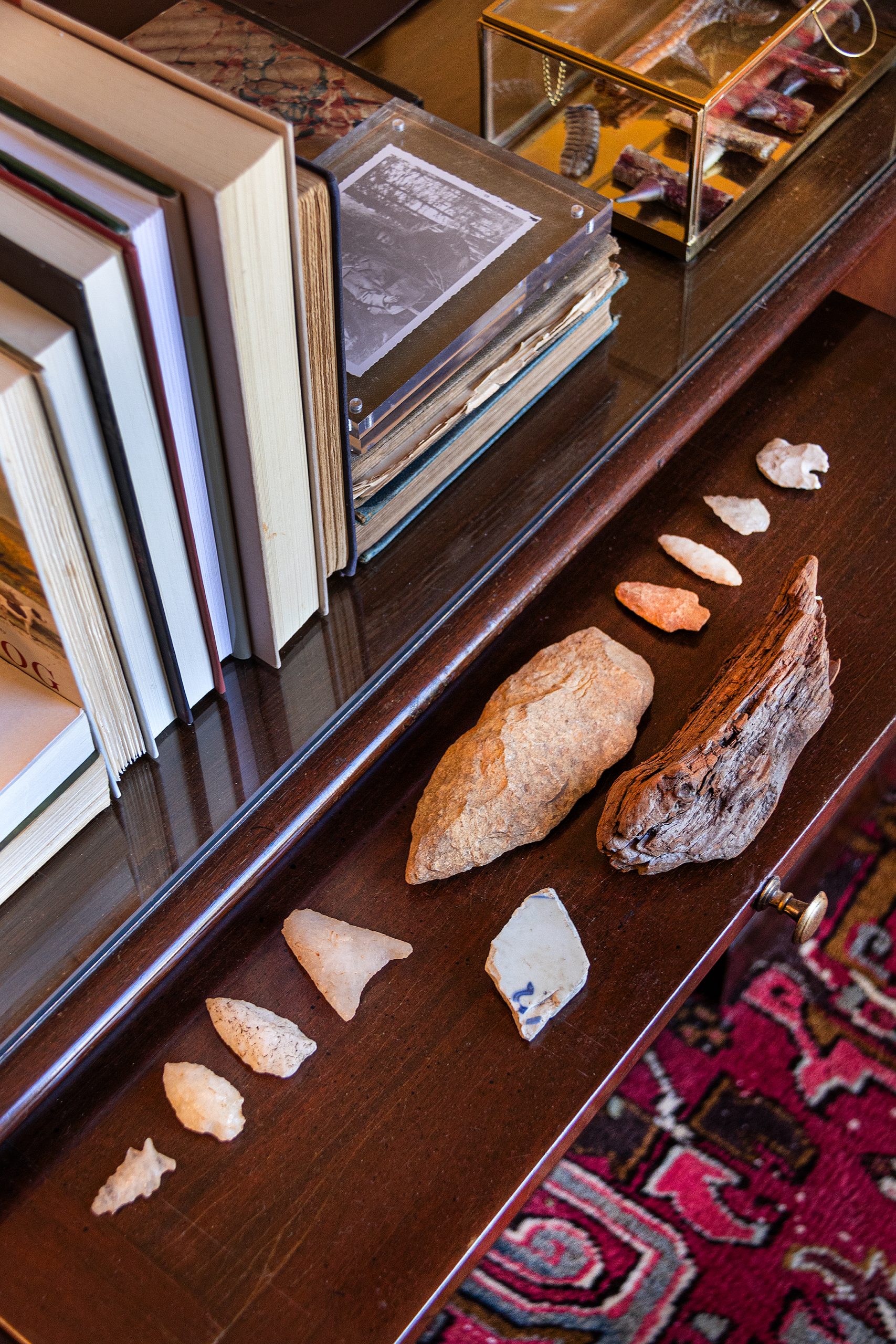 Allan’s office is a visual history of the treasures he has collected on his outdoor explorations; the arrowheads are just an example of his many passions!